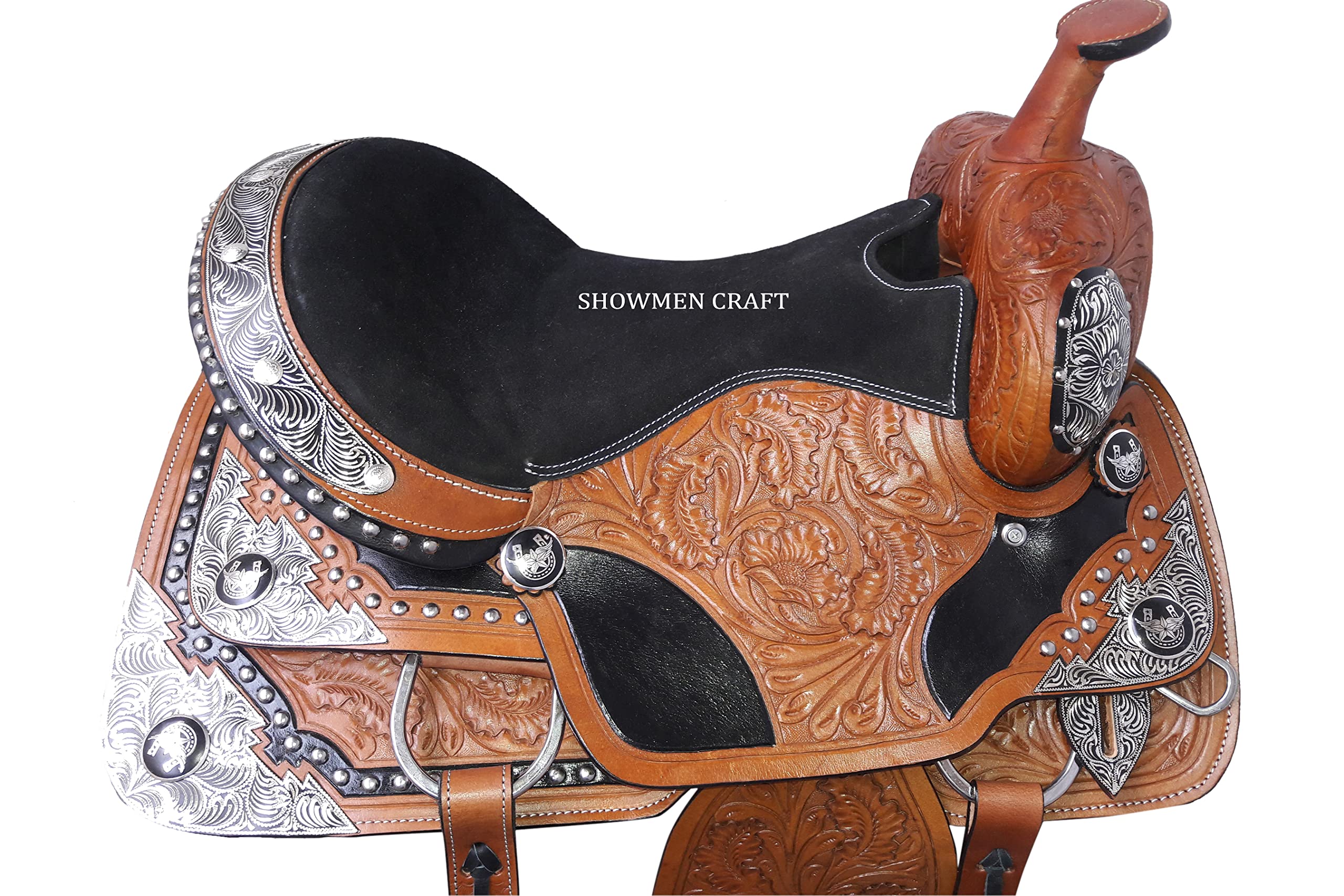 Selle Western Show En Cuir Avec Coins Argentés – Tailles 10 à 20 Pouces – Neuve