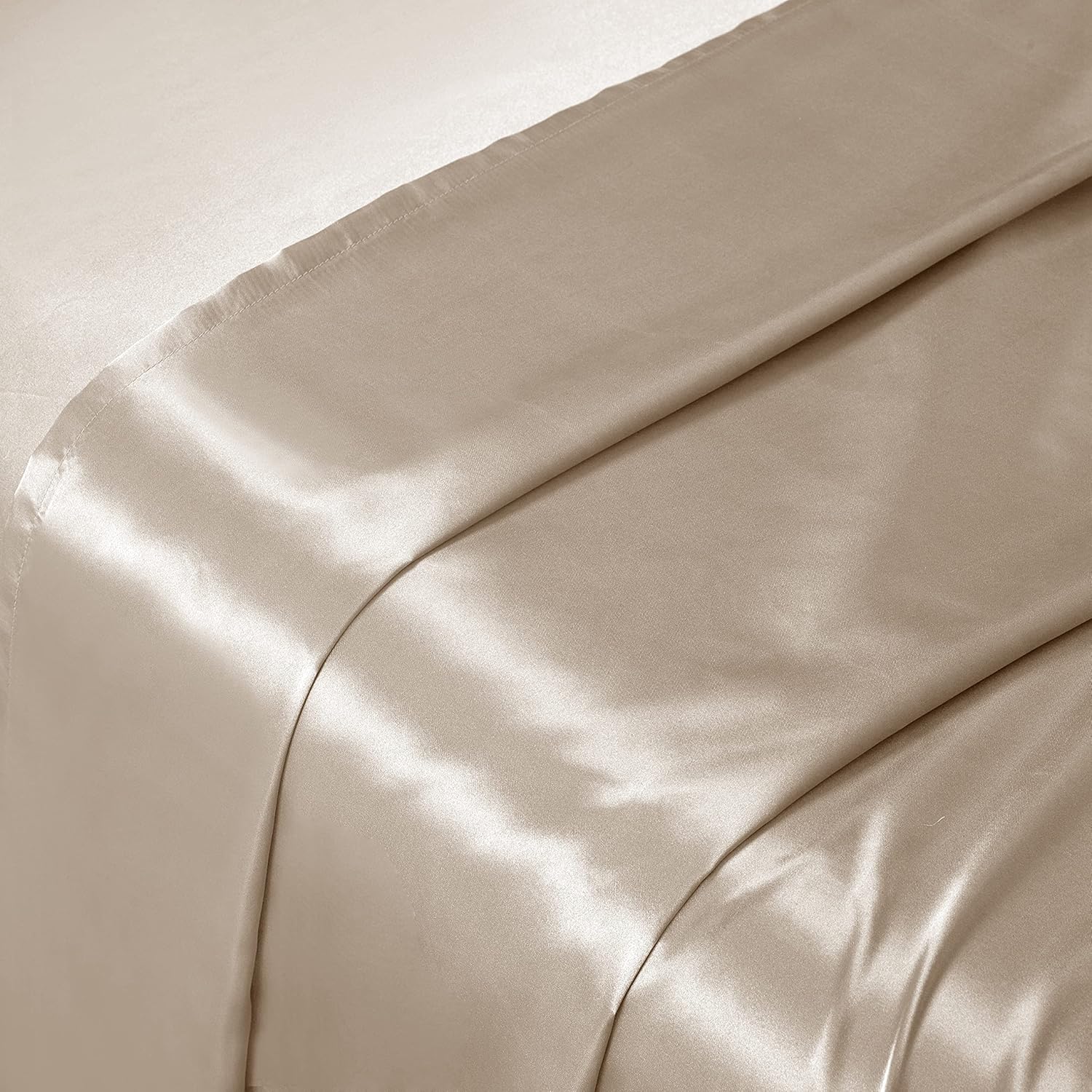 NA HommxJF 4PCS Taupe Satin Sheets King Size Taupe Silky Silk Sheets Sets Bedding Sets & Pillowcases with 1 Flat Sheet+1 Deep Pocket Fitted Sheet+2 Pillowcases