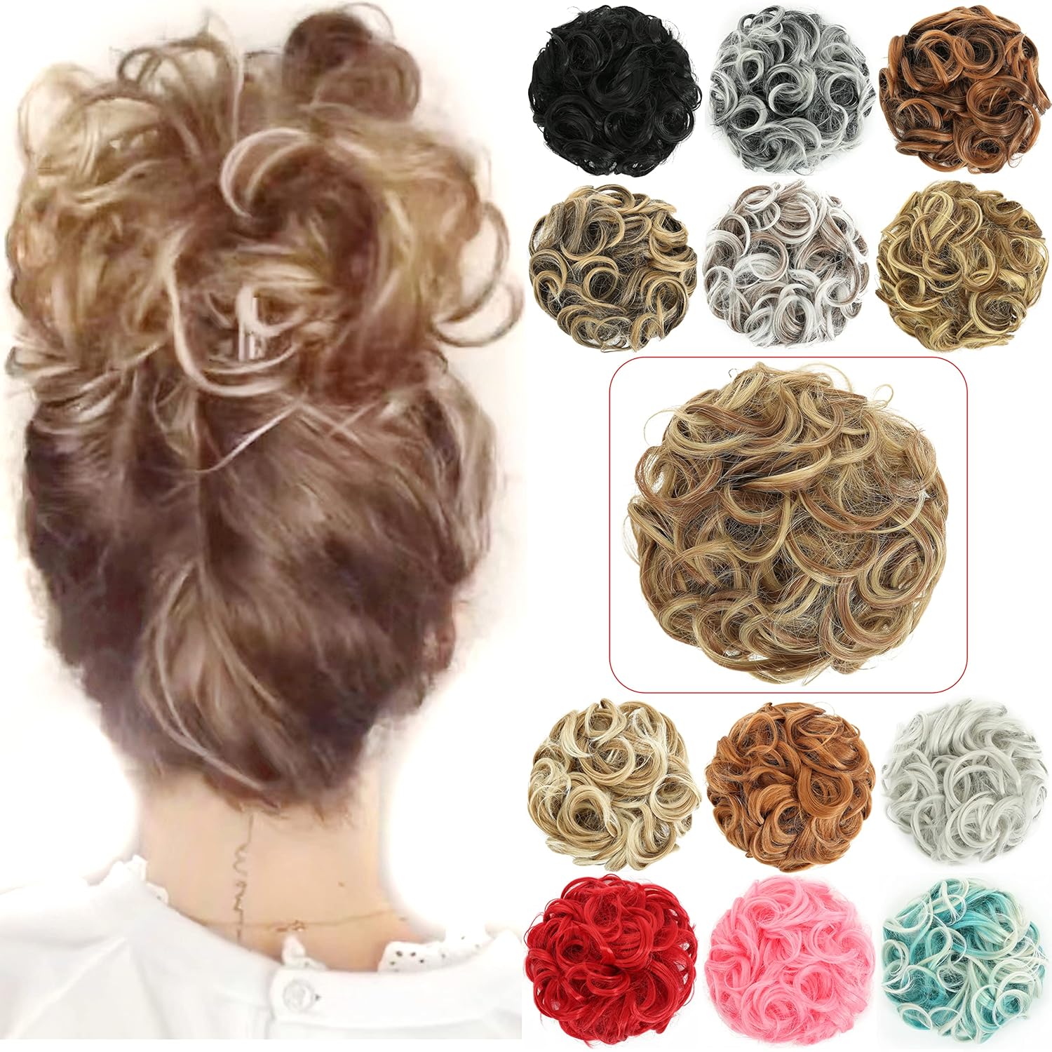 MICMART Natural Curly Thick Synthetic Hair Updo Messy Bun