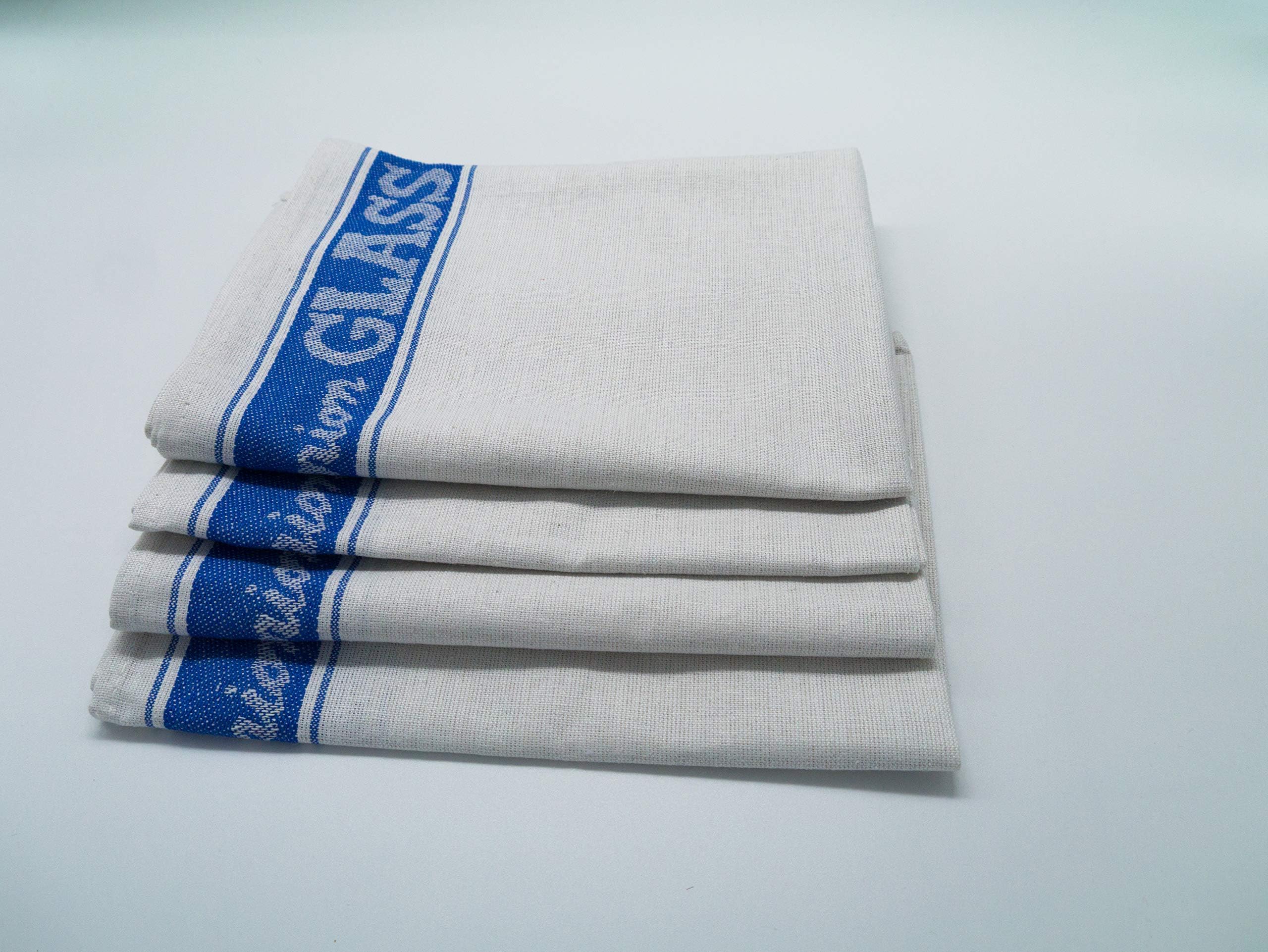 Premium Blue Linen Union Glass Cloths – Pack of 4 | 100% Natural Cotton & Linen Blend | Lint-Free, Streak-Free Finish | Ideal for Polishing Glassware, Mirrors & Windows