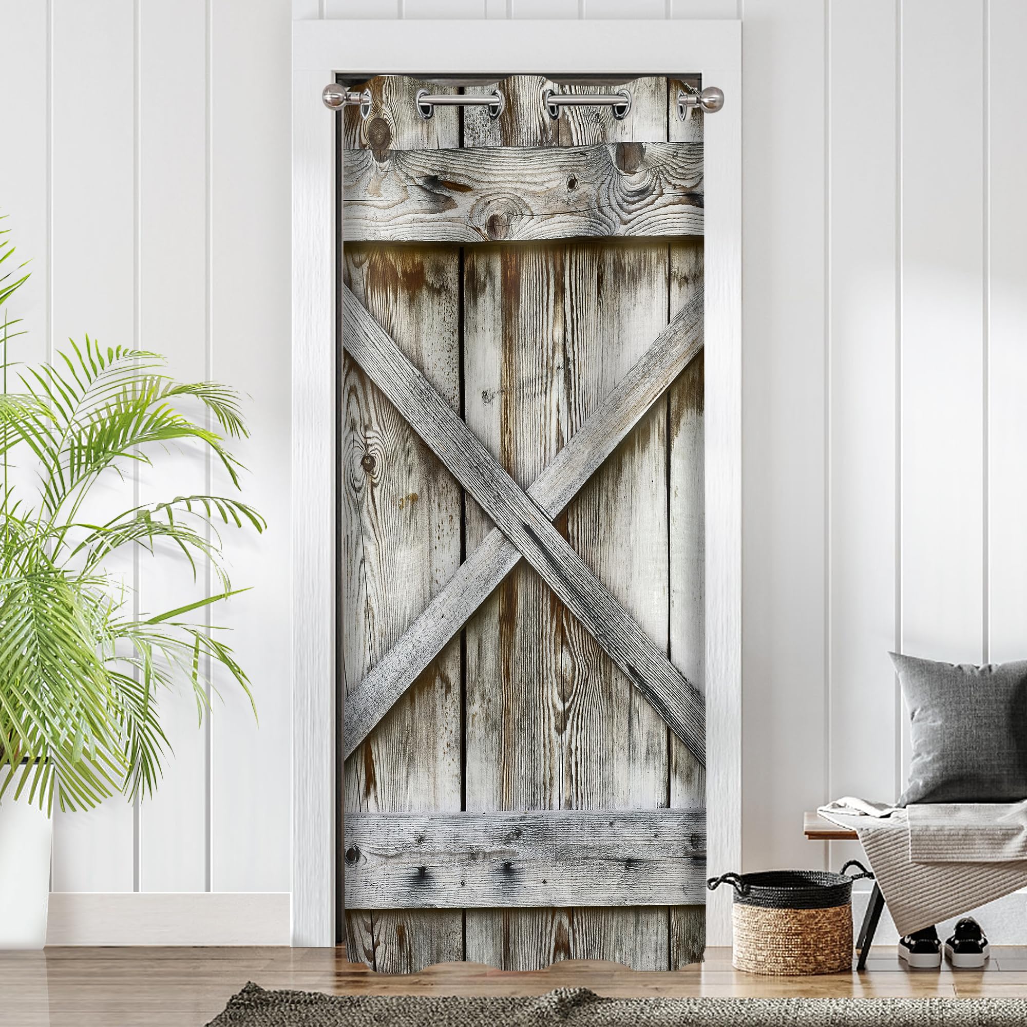 Barn Door Curtains for Doorways, Rustic Farmhouse Blackout Privacy Door Curtain Room Divider Drapes Closet Curtain for Bedroom Living Room, 52 x 80