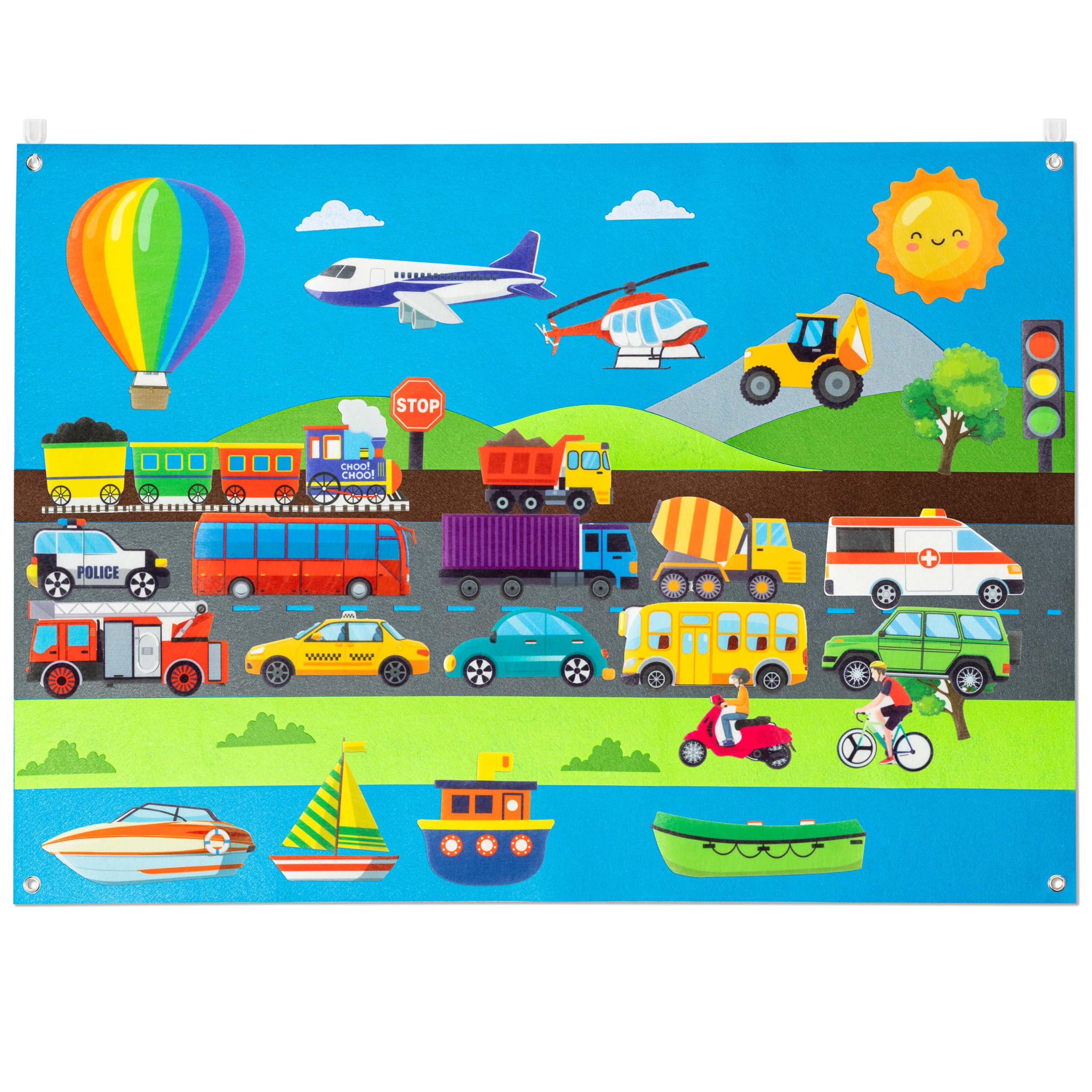 - WATINC 35Pcs Vehicle Felt Story Board Set 3.5Ft Preschool Transportation Themed Storytelling Cars Train Trucks Planes Boats Early Learning Interactive Play Kit Wall Hanging Gift for Toddlers Kids