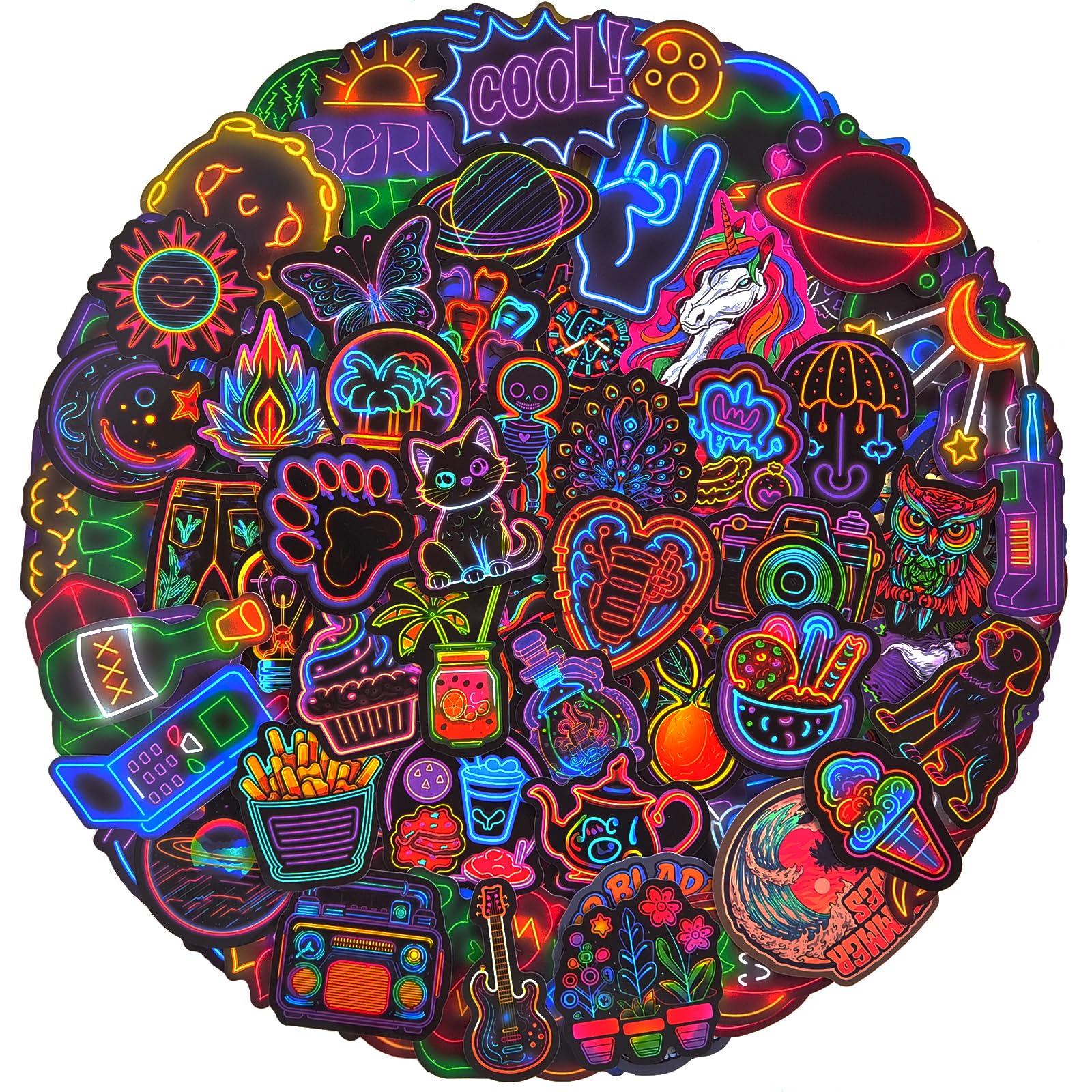 Ychsring Cool Neon Stickers - 100 Pcs Waterproof Vinyl Trippy Fun for Water Bottle, Laptop, Phone Case, Skateboard - Graffiti Alien Space for Kids,