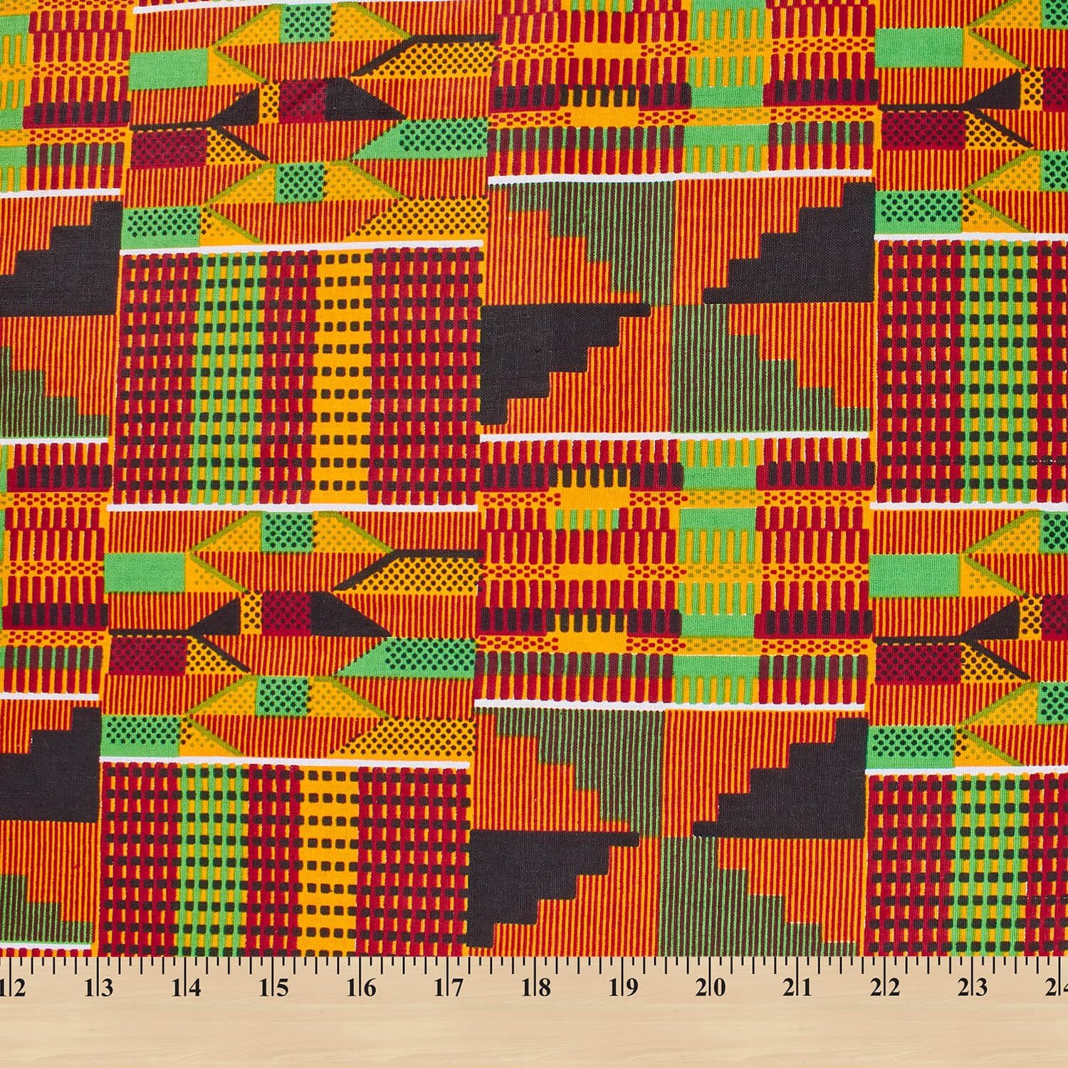 Kente African Print Fabric Cotton Print 44'' Wide Sold by The Yard (90195-1)