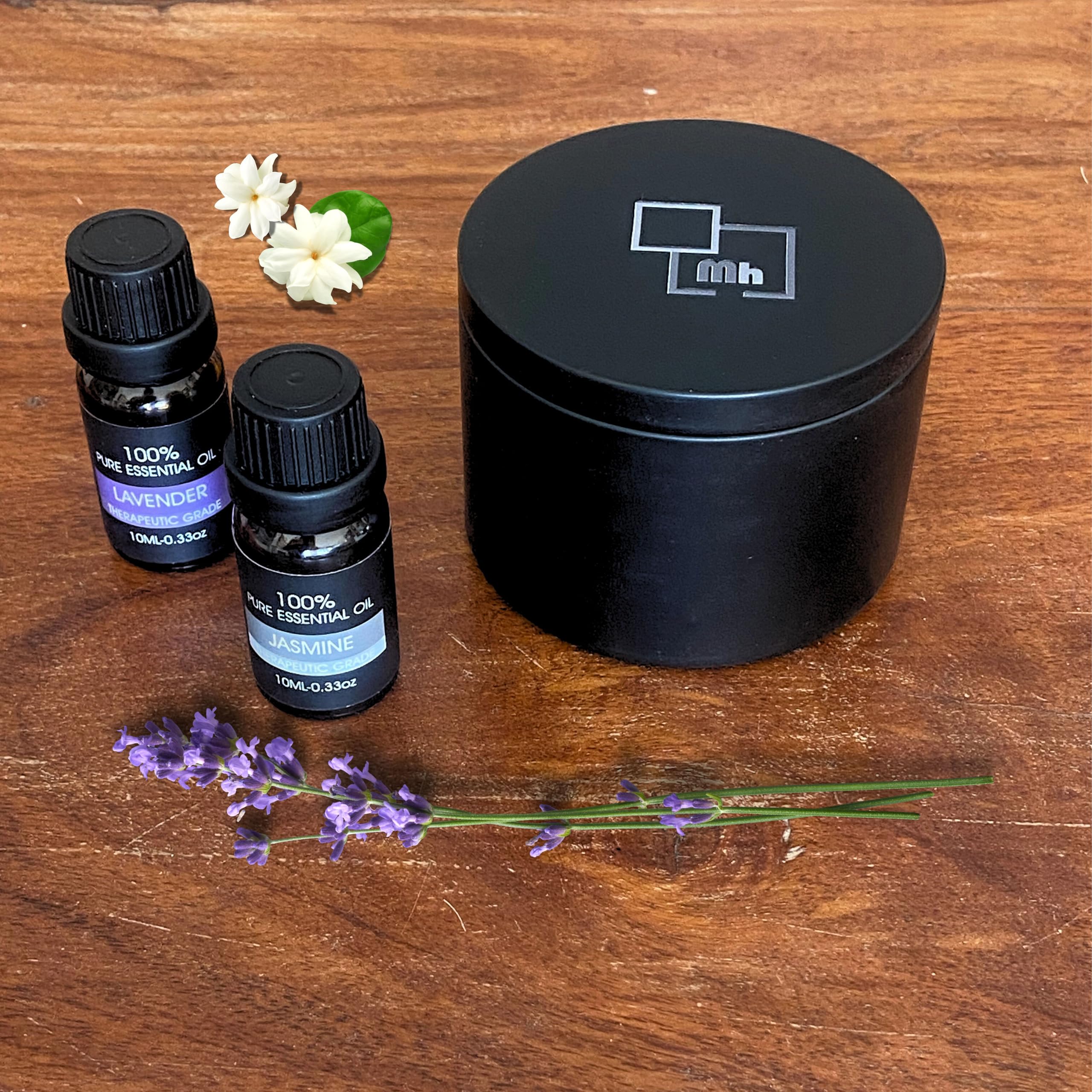 Difusor Aceites Esenciales - Con 2 Aromas, Jazmín y Lavanda 10ml - Piedras Volcánicas 100% Naturales - Uso Relajante - Ideal para Baño, Yoga o Comedor - Sin Electricidad - Fácil Aplicación