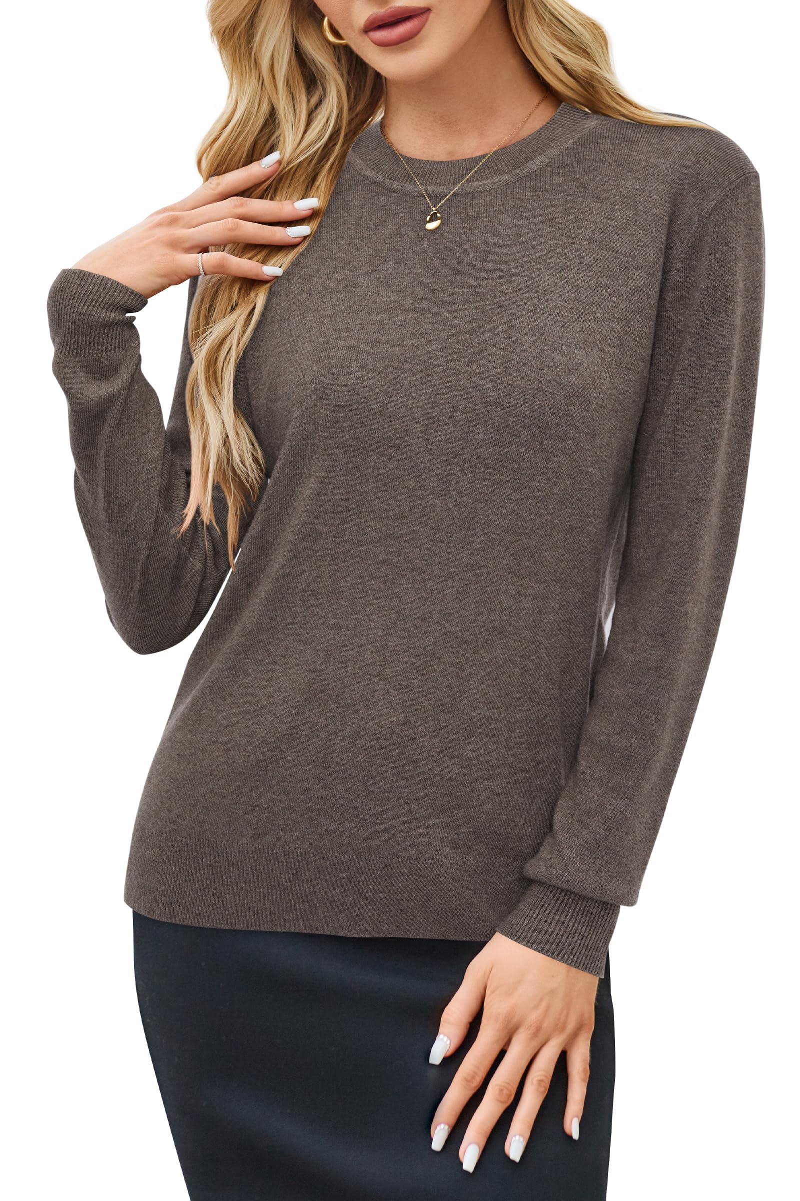 Arach&Cloz Pull tricoté en Cachemire mélangé pour Femme - Élégant - Automne-Hiver - Chaud - Col Rond - Chemisier