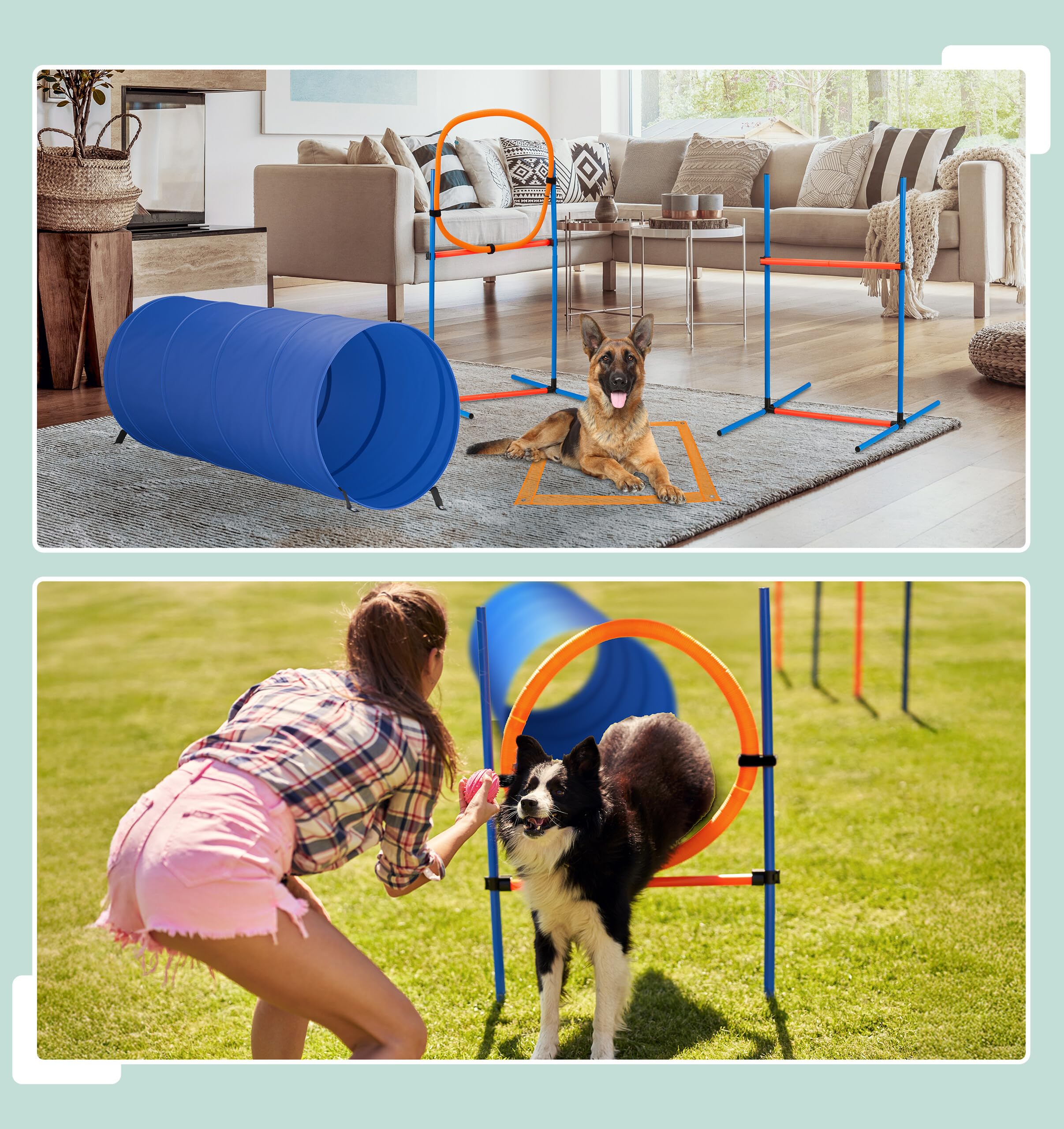 Relaxdays Set Agility Dog a Ostacoli, Addestramento Cani Attrezzatura, Allenamento con Tunnel, Paletti e Slalom Colorato