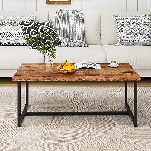 Miniatura 10 de Mesa de Café Negra Rectangular Mesa Central para Sala de Estar Mesa Lateral de Espacio Abierto con Marco de Metal, Fácil Montaje, Mesa de Café de
