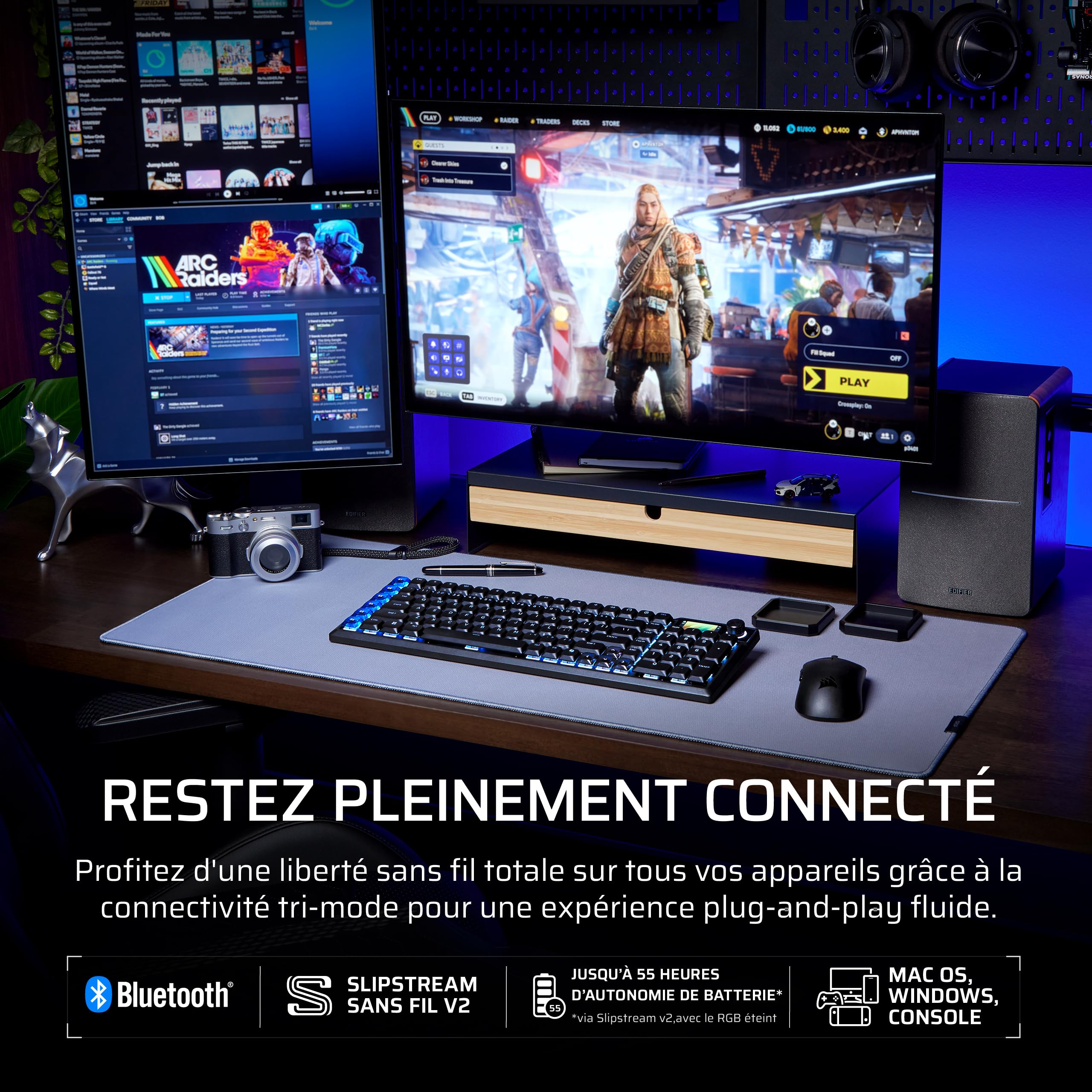 Corsair Vanguard AIR 99 sans Fil Clavier Gaming RGB (AZERTY FR) – Noir | Optique-Mécanique, Profil Bas, Écran LCD, OPX Commutateurs, Interrogation 8 000 Hz, Stream Deck Virtuel, SOCD Flashtap