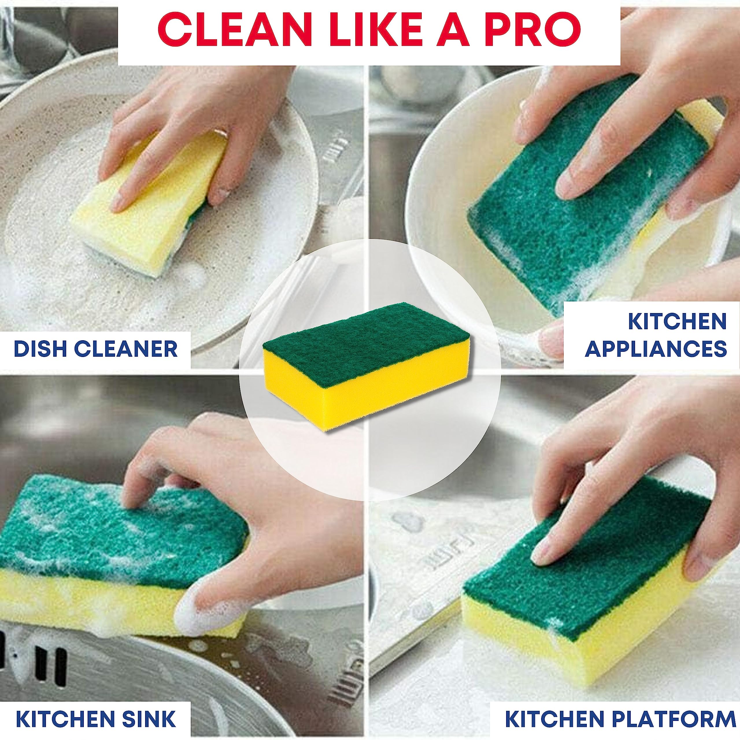 HOMESHOPA Handgrip Scrub Sponges, 24 Pack Non-Scratch Extra Hand Grip Super Absorbent Scrubbing Scourer, Dual-Sided Dishwashing & Cleaning Scrub