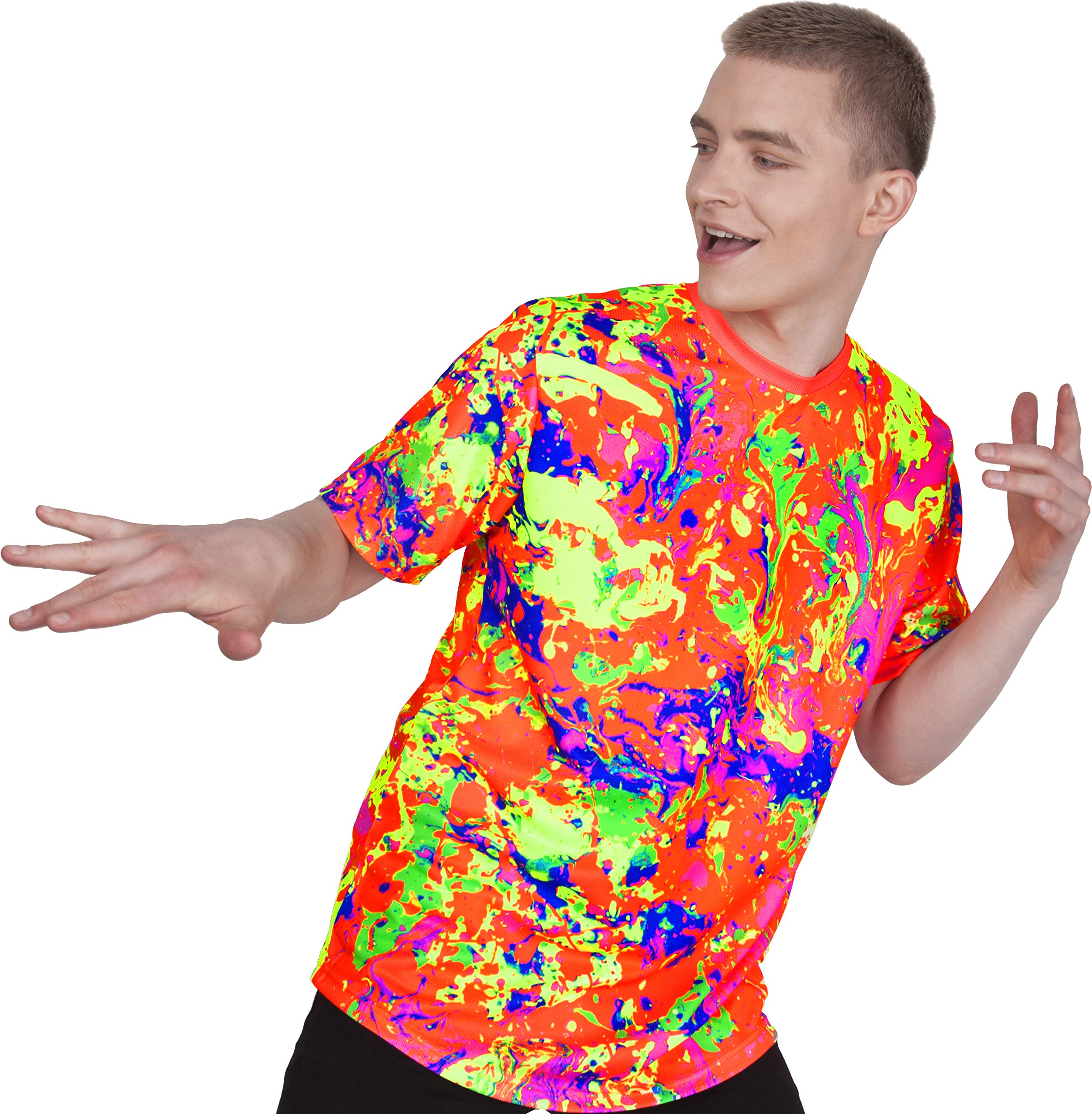 aofmokaUltraviolet Fluorescent Handmade Art Neon Blacklight Reactive Print T-Shirt