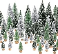 Vista 2 de 30Pcs Mini Christmas Tree Decor, Artificial Christmas Tree 5 Sizes,Mini Sisal Snow Frost Trees with Wooden Base for Christmas Decor Christmas Party