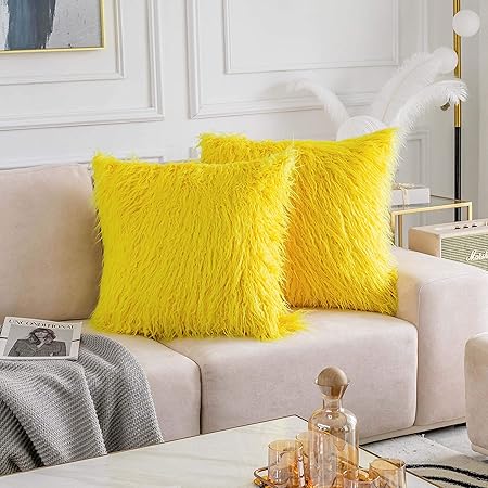 yellow shag pillow