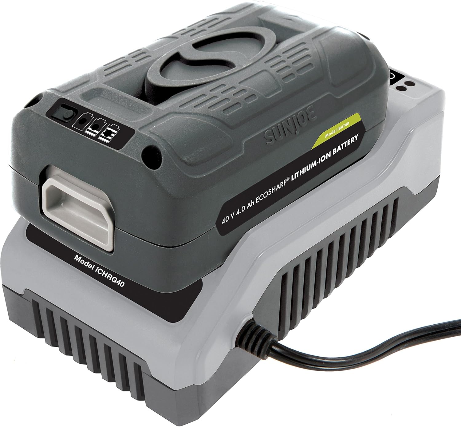 review Snow Joe + Sun Joe iBAT40 iON EcoSharp 40 V 4.0 Ah Lithium-Ion Battery (Grey/Black)