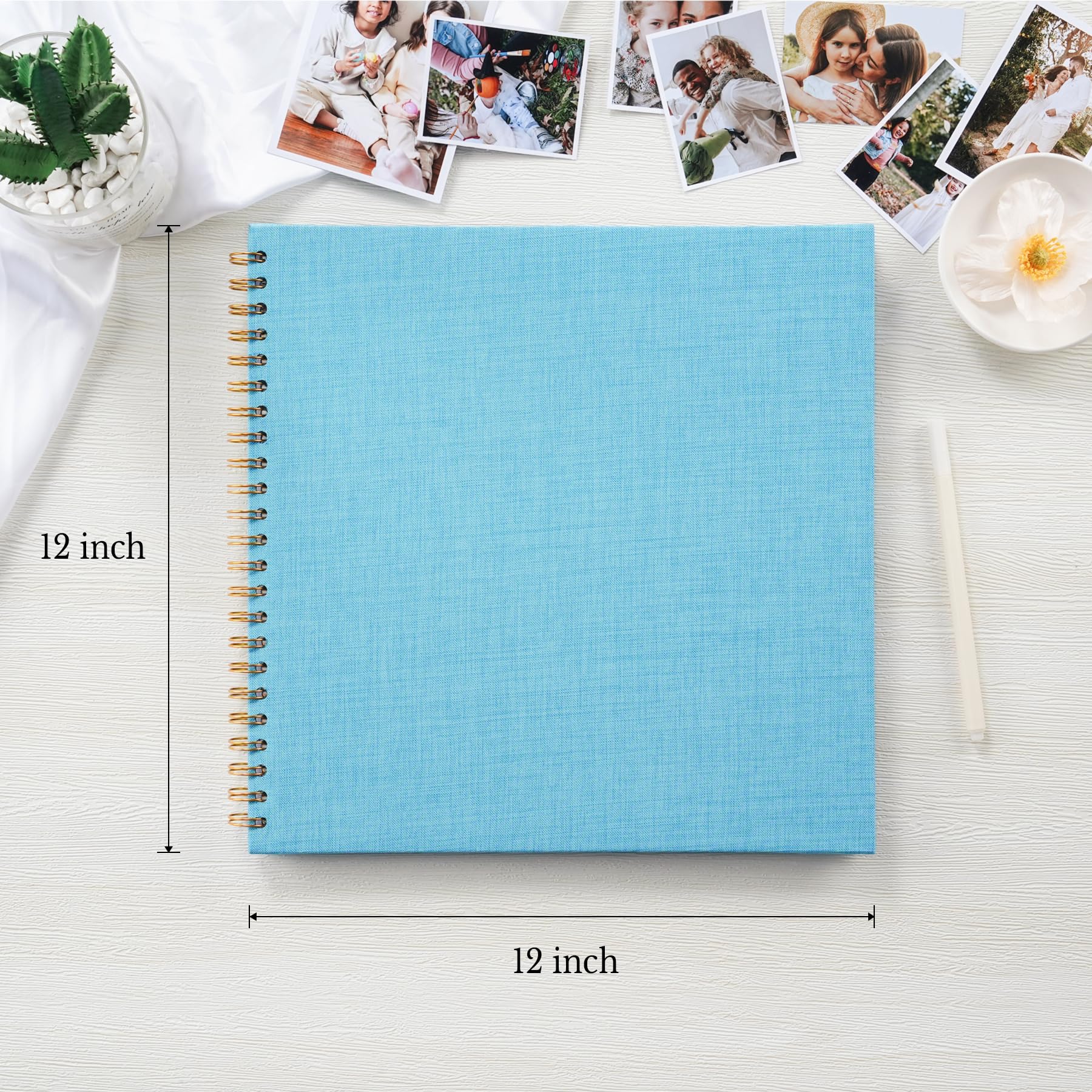 Album do scrapbookingu, lniana okładka, 40 pustych białych stron, na książkę pamiątkową, podróż, ślub i baby shower, 30 x 30 cm