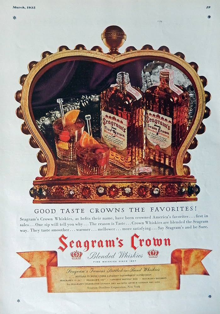 Пару постеров старой рекламы алкоголя. Бурбон Seagram’s Seven Crown Пару постеров старой рекламы алкоголя. Бурбон Seagram’s Seven Crown История,Алкоголь,Крепкие напитки,Реклама