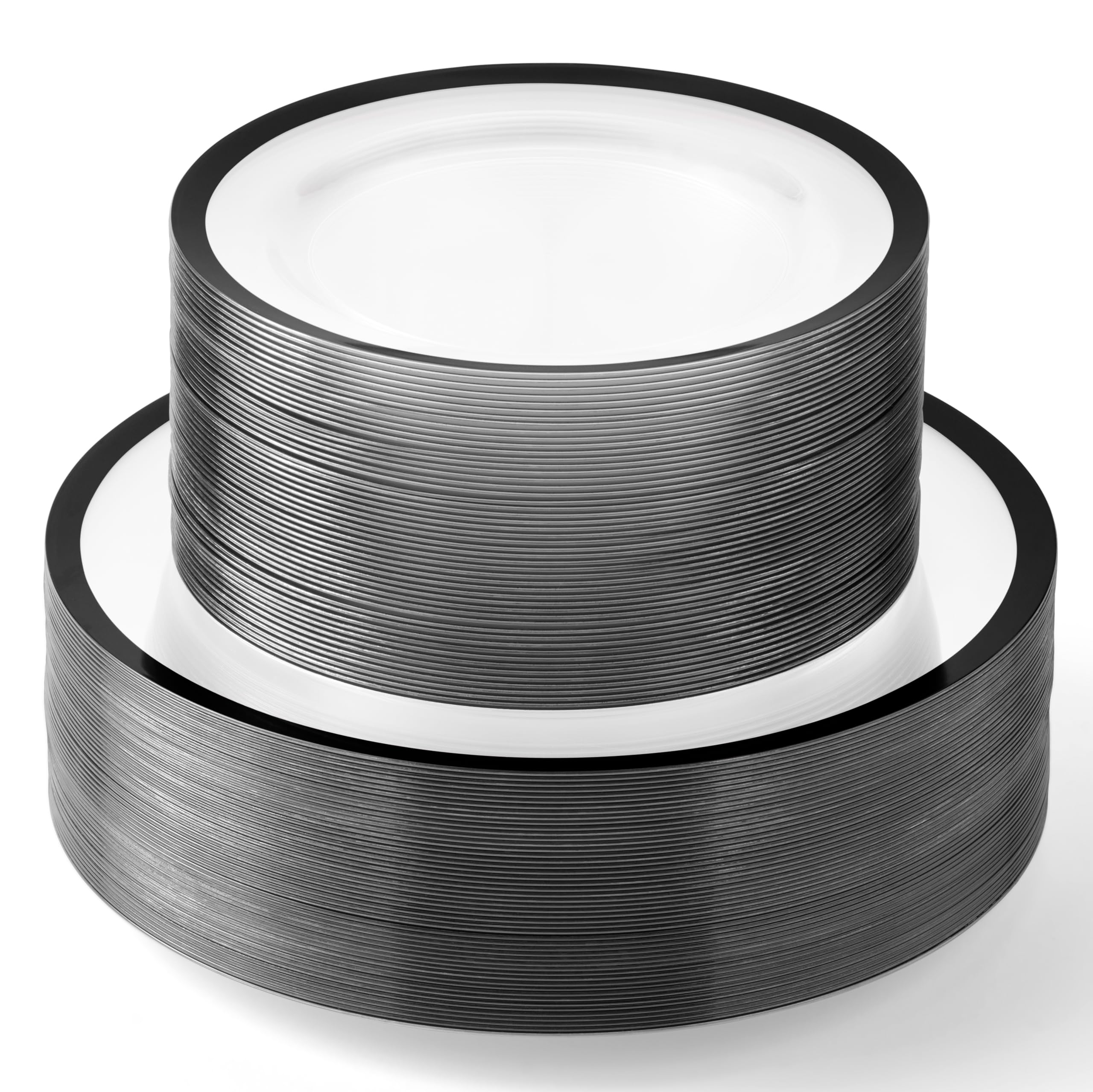 By Madee HEAVYWEIGHT 100 Pcs Clear and Black Plates for Party - 50 Dinner & 50 Dessert or Salad Plates | No Bending, No Cracking, No Spills with Heavy Meals (50 Guests)