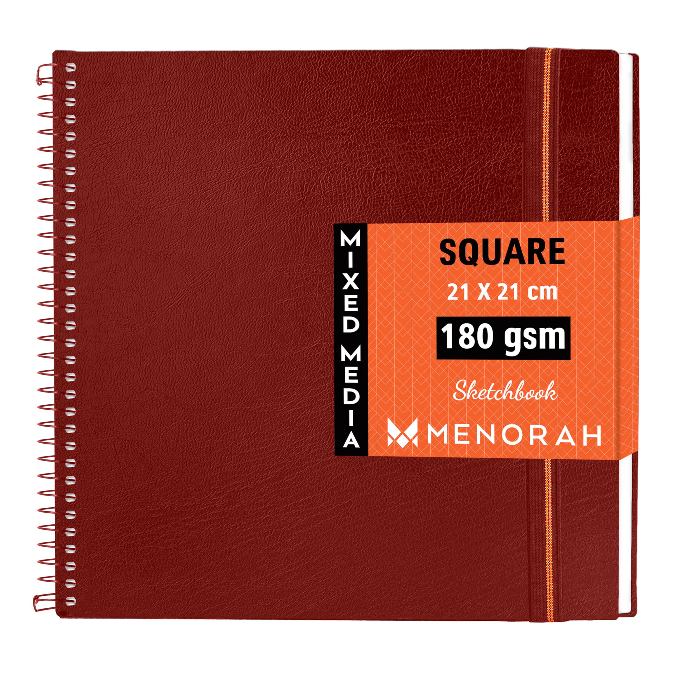 MENORAH - Artist Sketchbook - Square -180gsm - Drawing Sketch Book - 100 Pages/50 Sheets - Hard Metal Spiral Bound Drawing Book - RED- Size (21.0 x 21.0 cm) Big