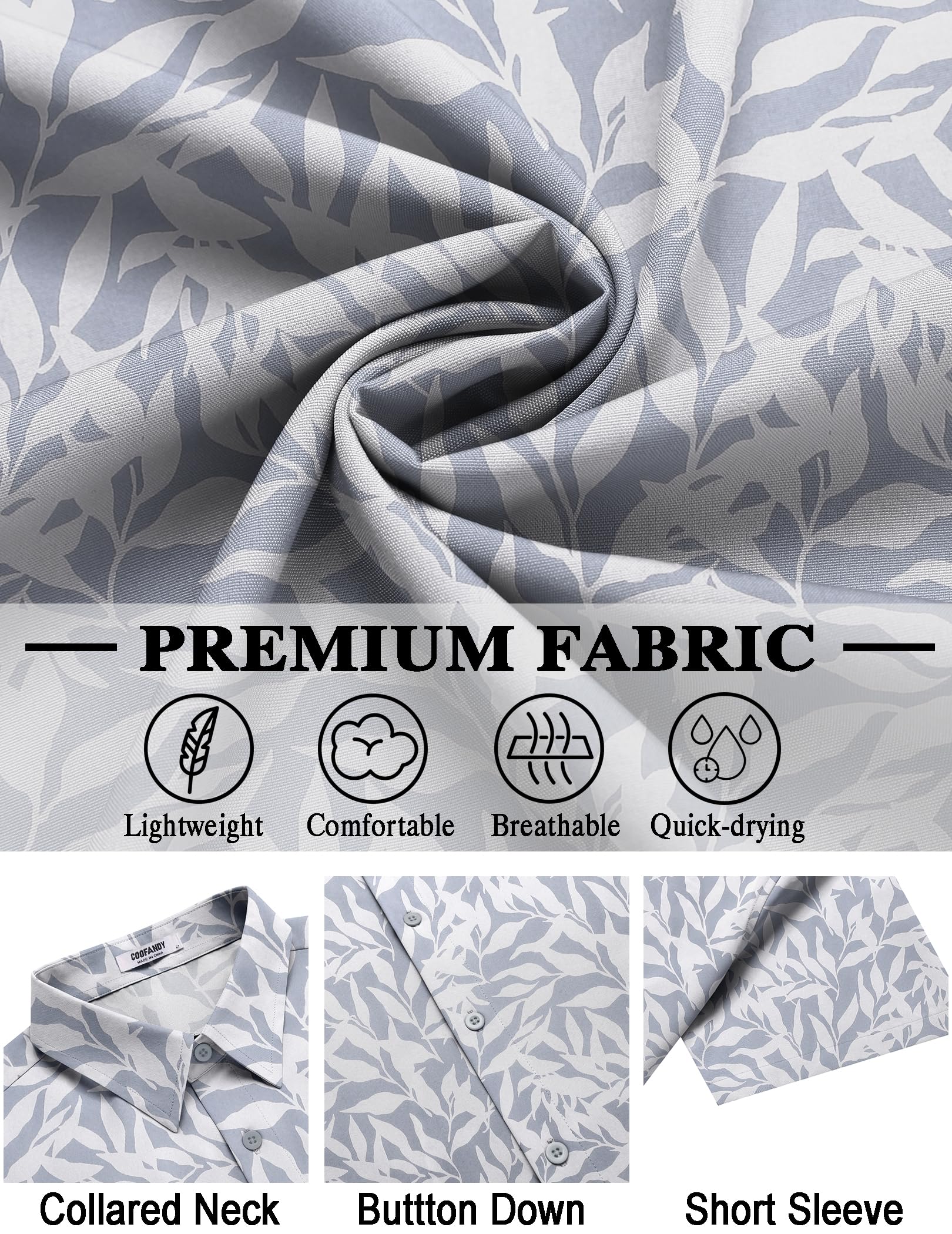 COOFANDY Camisa para Hombres Camisas Hawaianas De Manga Corta Camisa Ligeras Camisas Tropicales De Verano Shirt Florales De Botones Fiestas