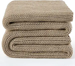 Guohaoi Knitted Weighted Blanket for Adults (Beige 50"x75" 20lbs) No Beads Cooling Throw Blanket for Hot Sleepers, Home Decor Breathable Chunky Knit Heavy Blanket Use on Full Size Bed