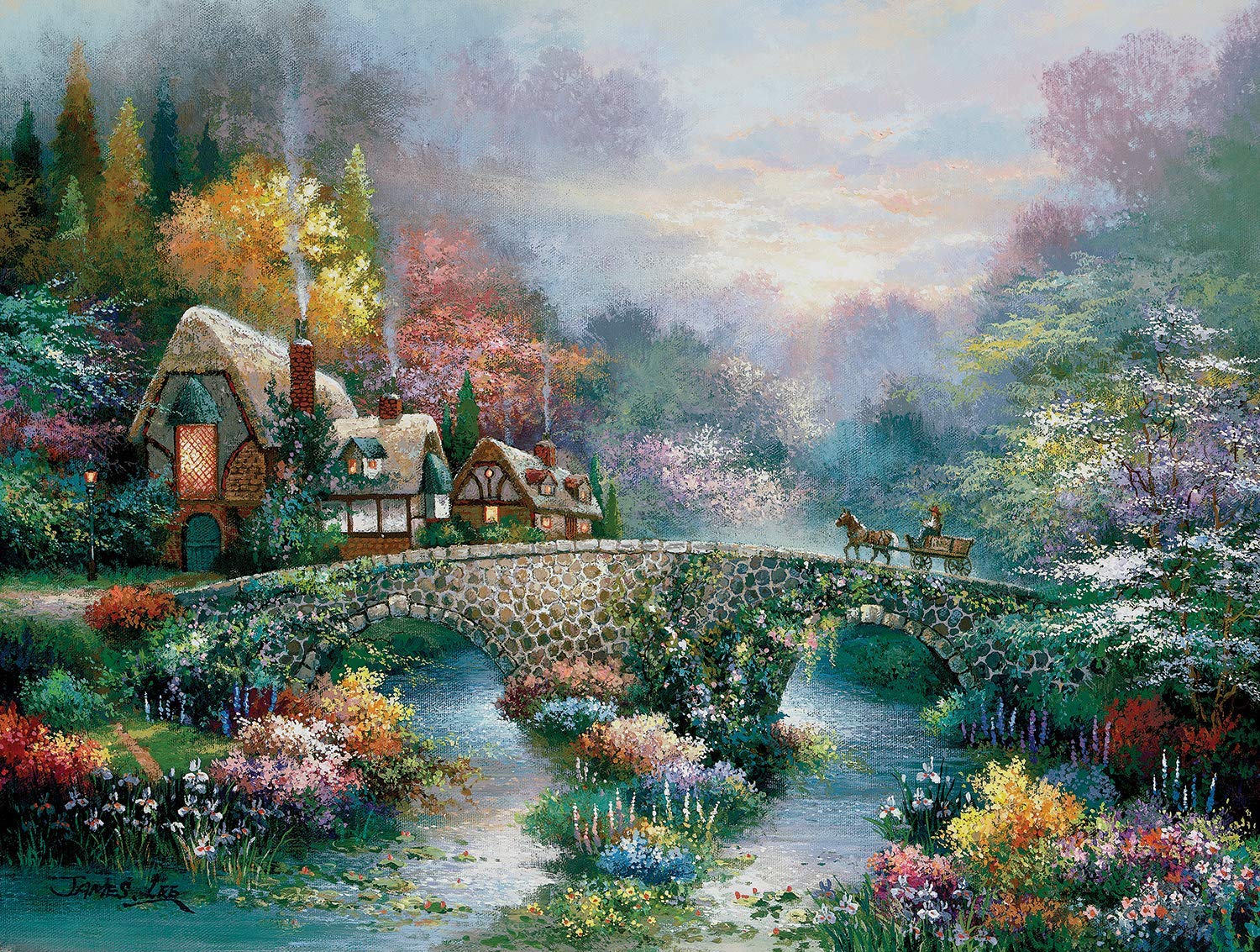 SUNSOUT INC - Peaceful Cottage - 300 pc Jigsaw Puzzle by Artist: James Lee - Finished Size 18" x 24" - MPN# 18040