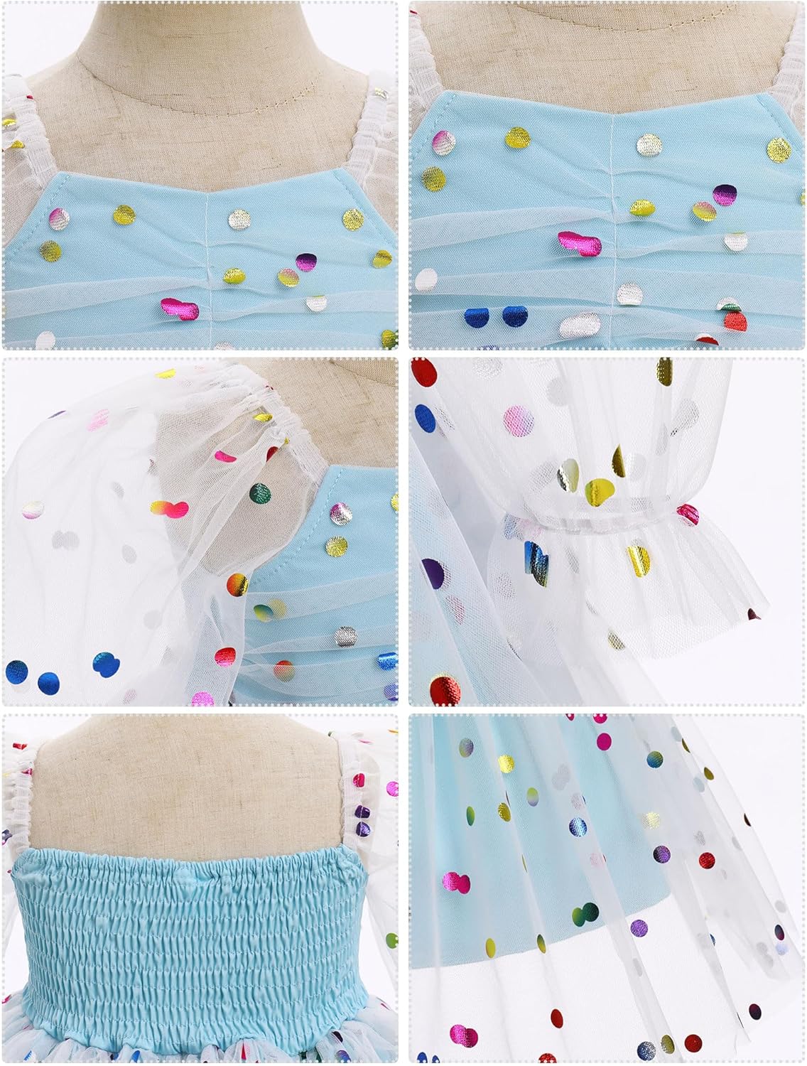 IMEKIS Toddler Girl Birthday Dress Floral Confetti Tulle Formal Wedding Party Long Sleeve Dress Cake Smash Photo Shoot - Image 6