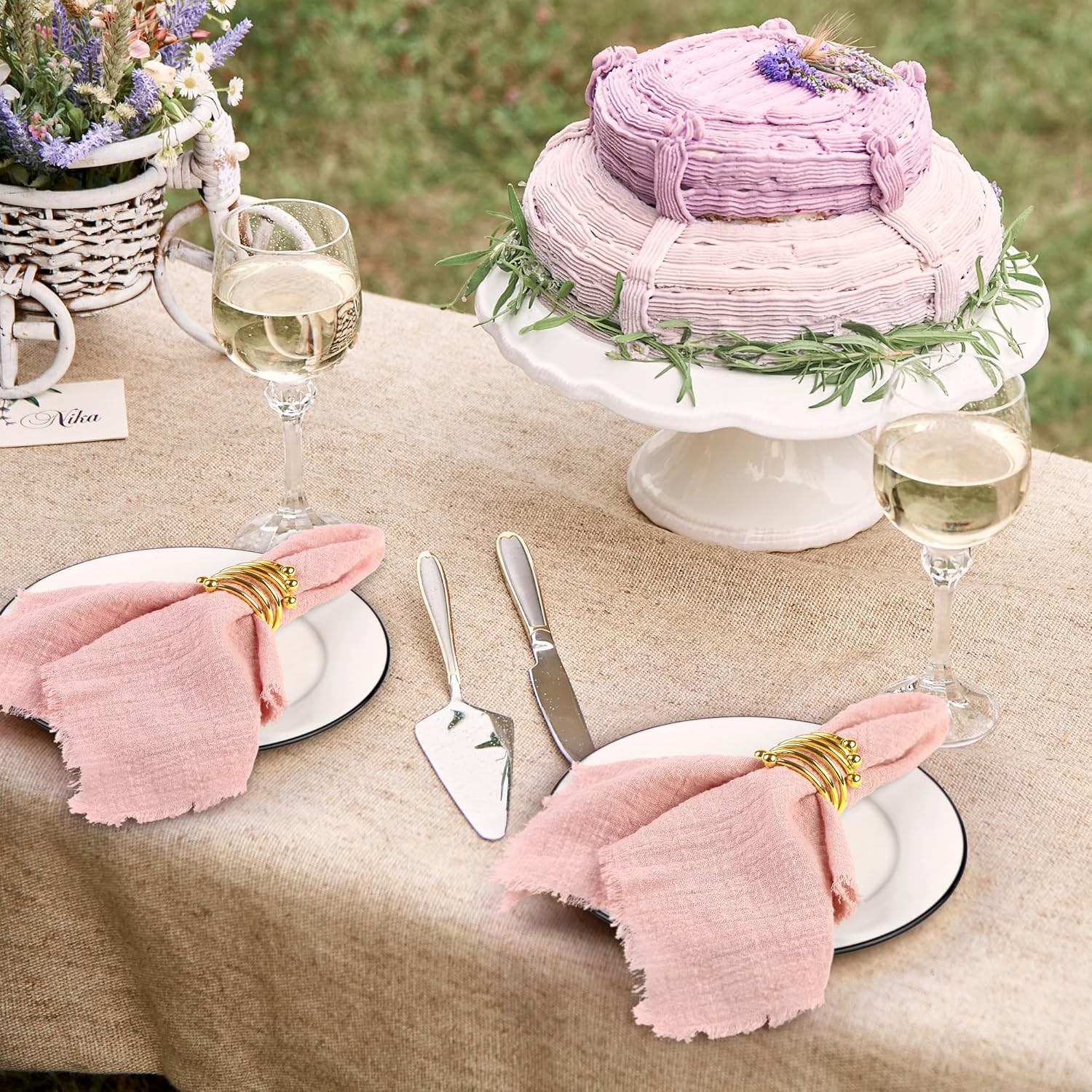 TURSTIN 24 Pieces Cotton Linen Cloth Napkin Handmade Cloth Napkin with Fringe 17 x 17 Inch Soft Cloth Dinner Wedding Napkin Square Rustic Fringe Table Napkin for Dinners, Parties, Weddings, Dusty Pink