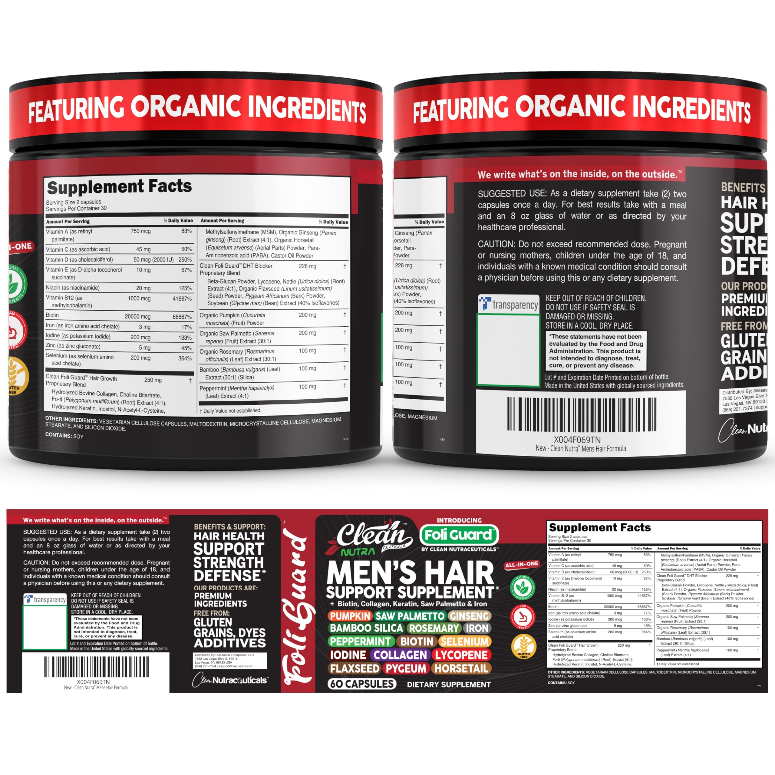 Hair Growth Supplement For Men | Biotin Hair Vitamins Collagen Pumpkin Seed Saw Palmetto Iron Ginseng Bamboo Silica Rosemary Peppermint Keratin Selenium Iodine Flaxseed Horsetail Vitamin A C D3 E B12 — Amazon image 9