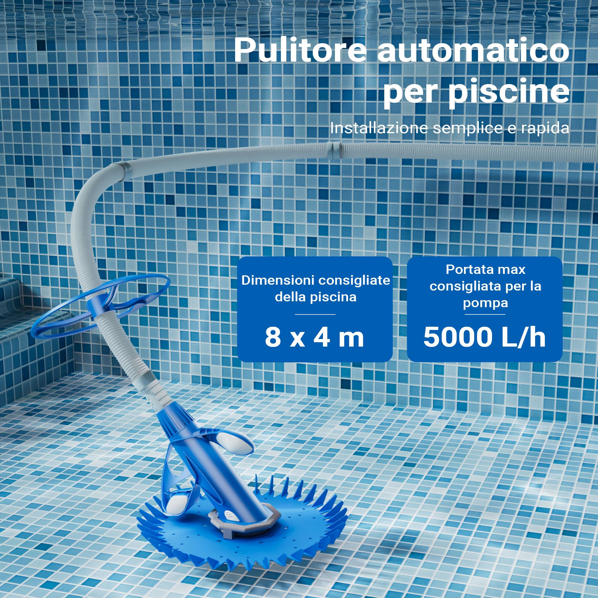 Wiltec Pulitore automatico per piscine incl.12 tubi Aspiratore per pulizia fondo piscina