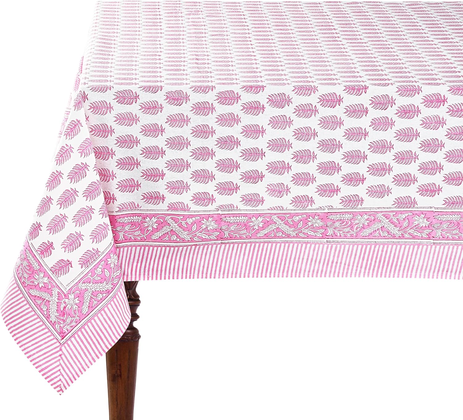 Ridhi Taffy Pink Hand Block Print Cotton Rectangle Tablecloth 120" x 80" inches Reusable Table Cover Decorative Everyday Use for Dining Room, Farmhouse, Home, Party, Festive & Wedding, Spring, Easter