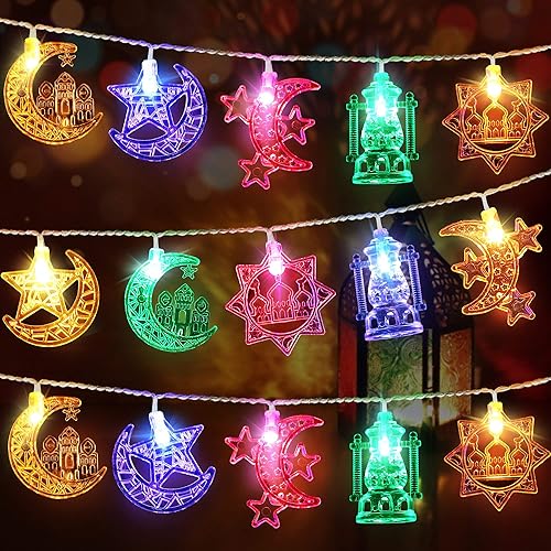 Miniatura 1 de Hiboom Guirnalda de luces de Ramadán de estrella lunar de 16 pies, 30 LED, funciona con pilas, luces de hadas Eid Mubarak para decoración de