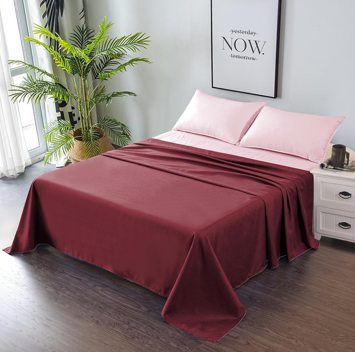 Flat Sheet - Luxury Soft 100% Cotton Sateen Weave Bedding 800 Thread Count - Best Premium Quality Top Sheet - Easy Care - 1 Flat Sheet Only (Twin, Red)