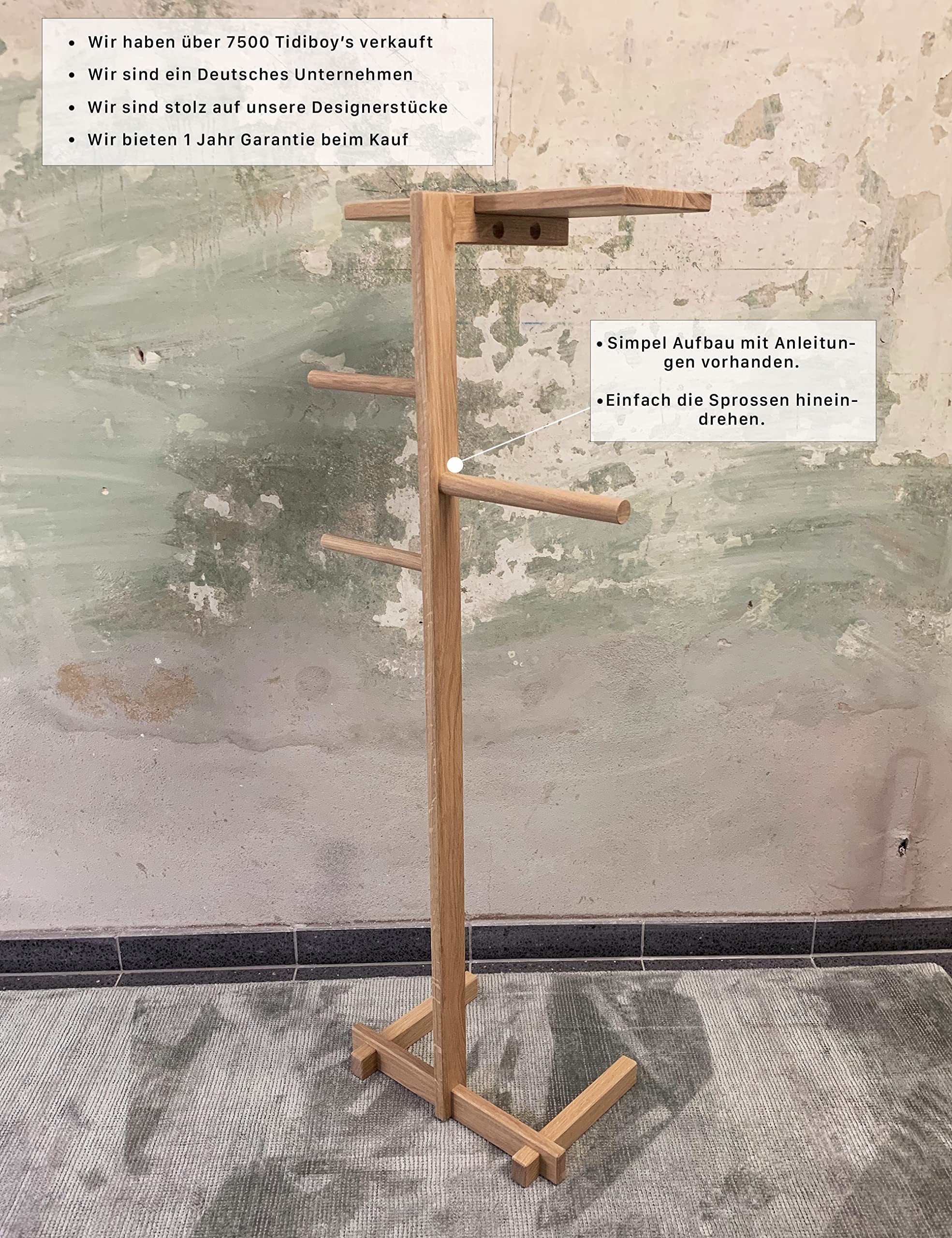 Stummer Diener aus Holz, Herrendiener Schlafzimmer Möbel, Design Kleiderbutler und Modern Stiller Diener für Damen und Herren, Butler Kleiderständer und Kleiderablage Handgemacht (Natur)