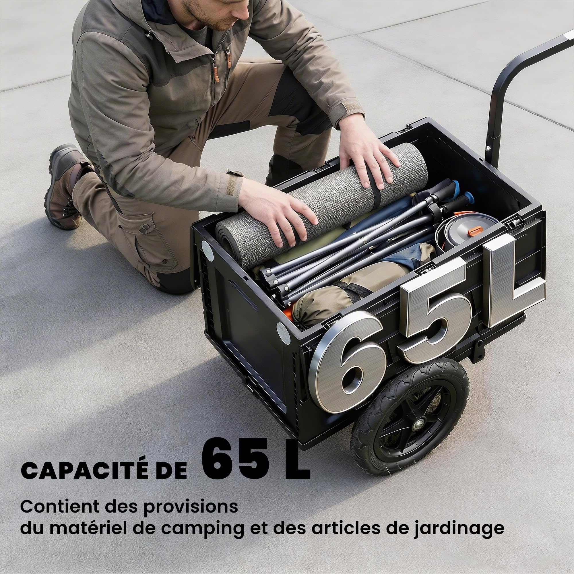 SPORTNOW Remorque Vélo Cargo Pliable 65L 30kg Roues 12" Noir