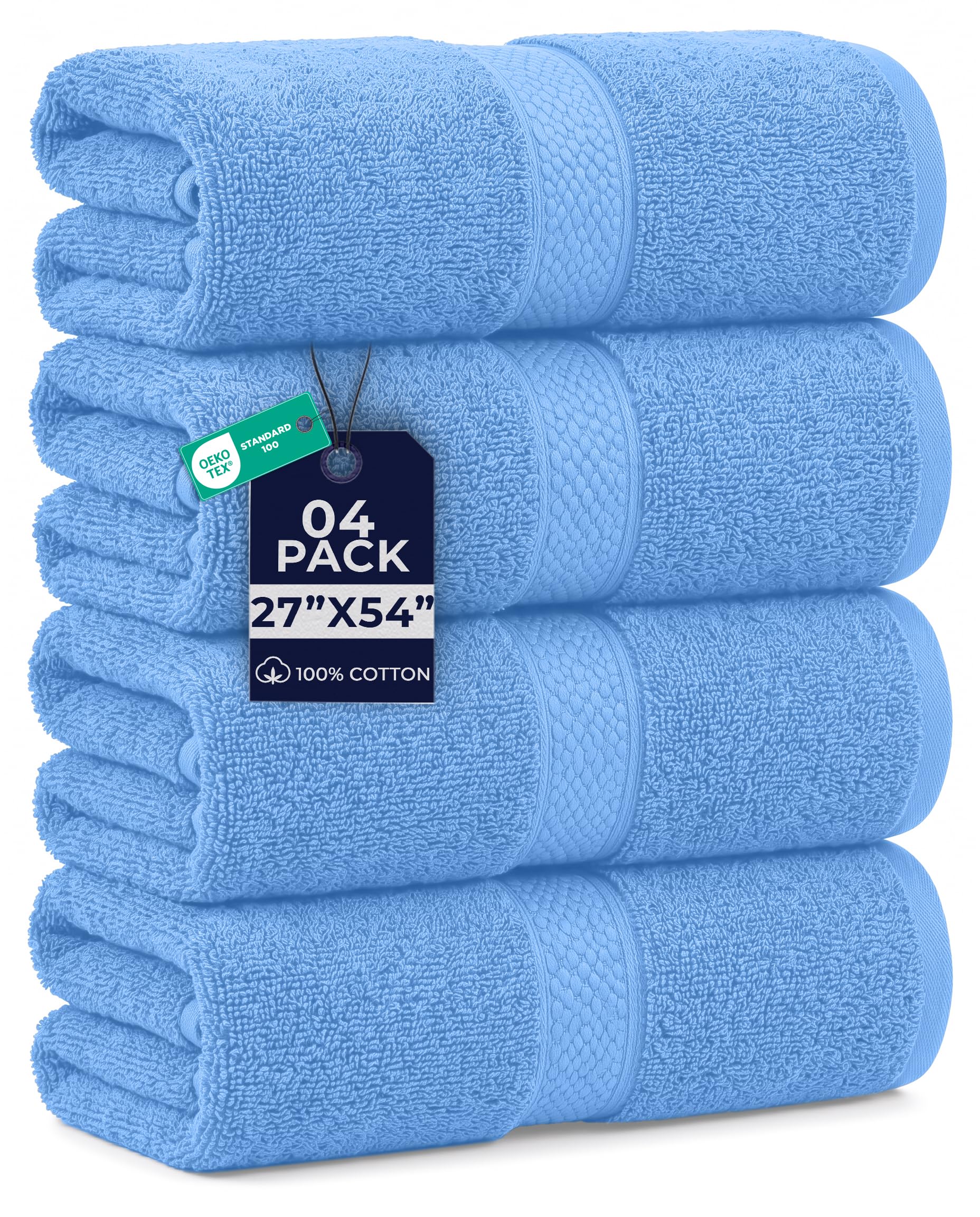 DAN RIVER 600 GSM Cotton Large Bath Towels Set of 4, 27 x 54 Inches, M-Blue