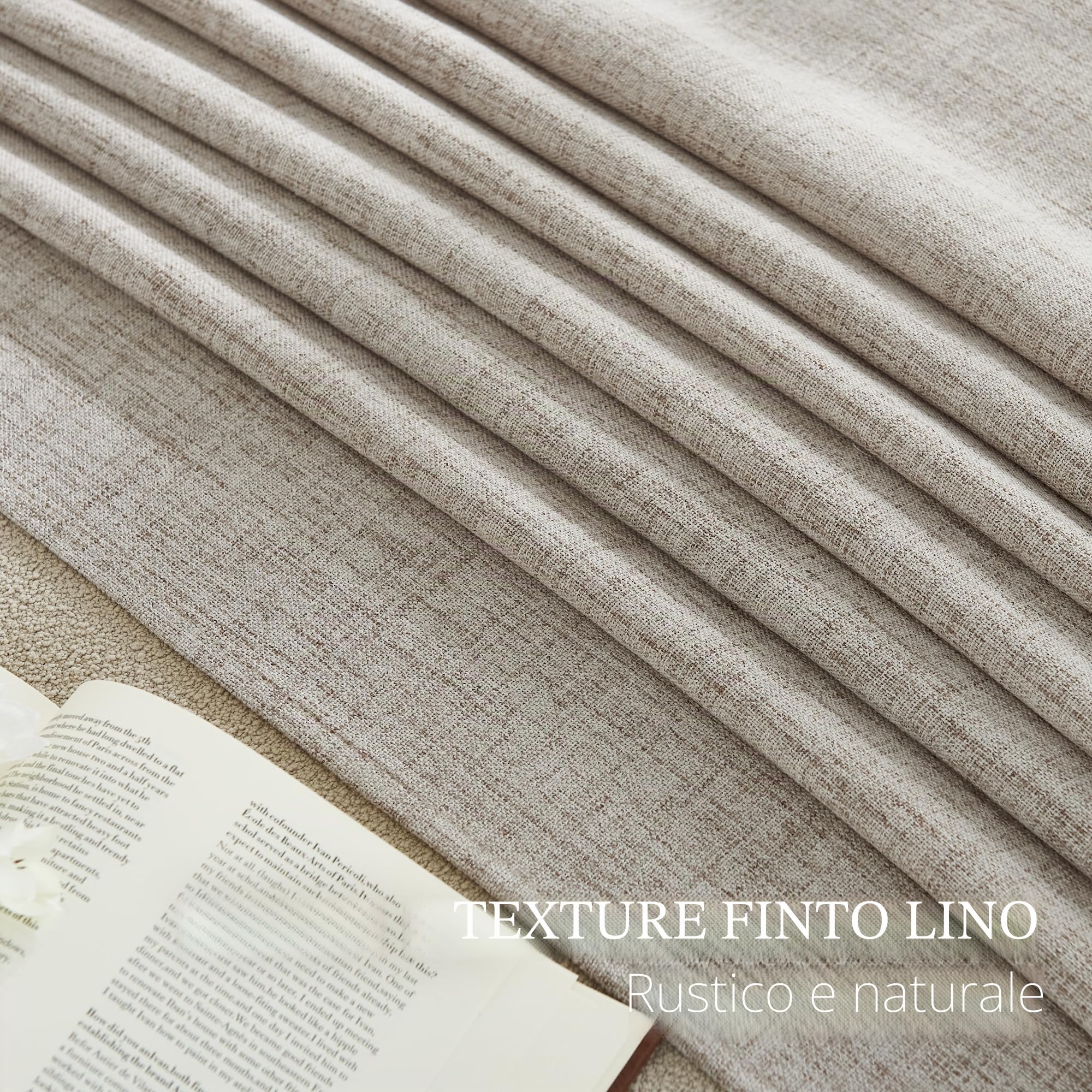 PONY DANCE Tende per Camera da Letto Semitrasparenti Effetto Lino | per Salotto Moderne, per Interni, con Fettuccia, Privacy, Filtraggio Luce, 2 Pezzi L 140 x A 260 CM, Naturale