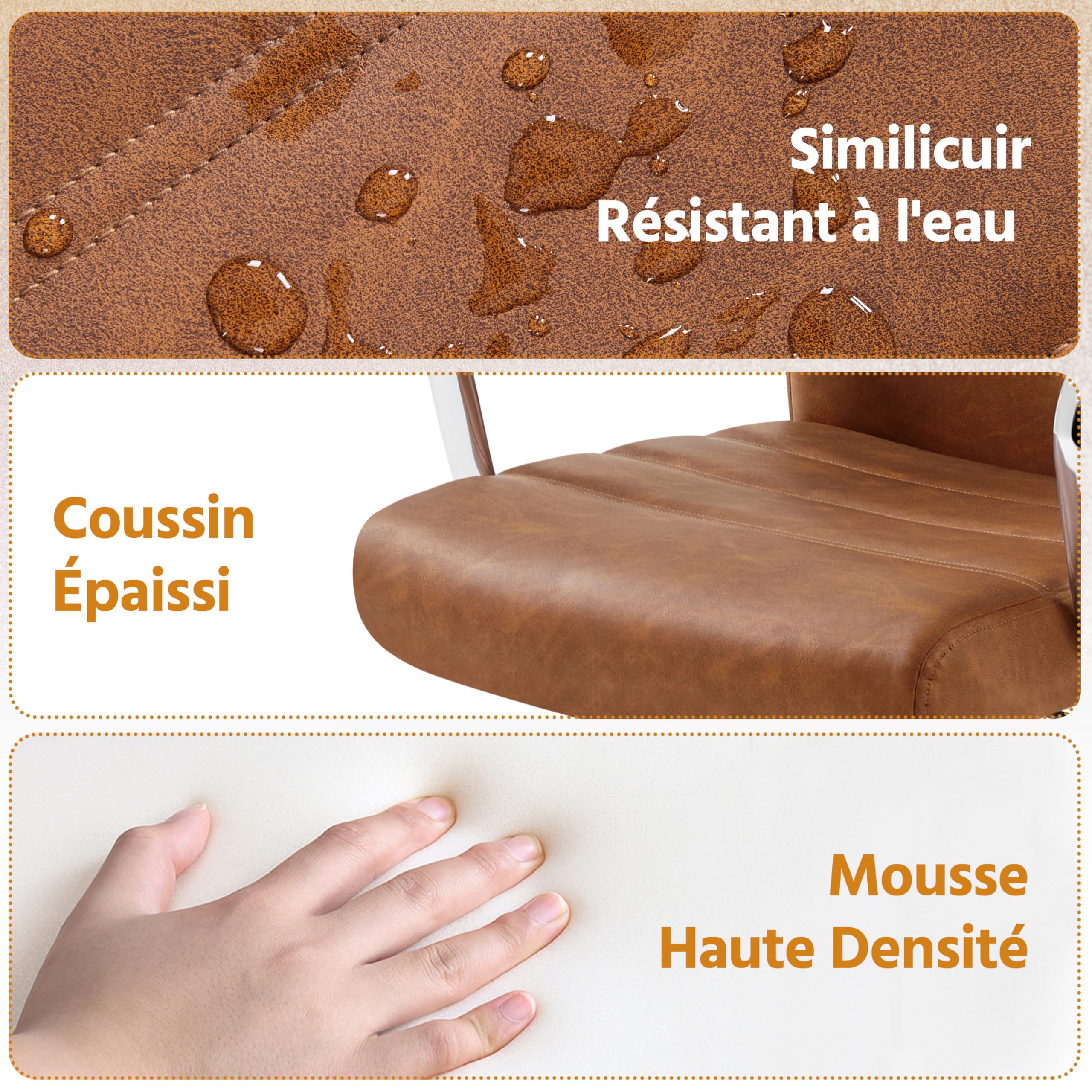 Yaheetech Fauteuil de Bureau Similicuir Chaise de Bureau Erconomique Hauteur Réglable Inclinable avec Dossier Rembourré Brun Rustique