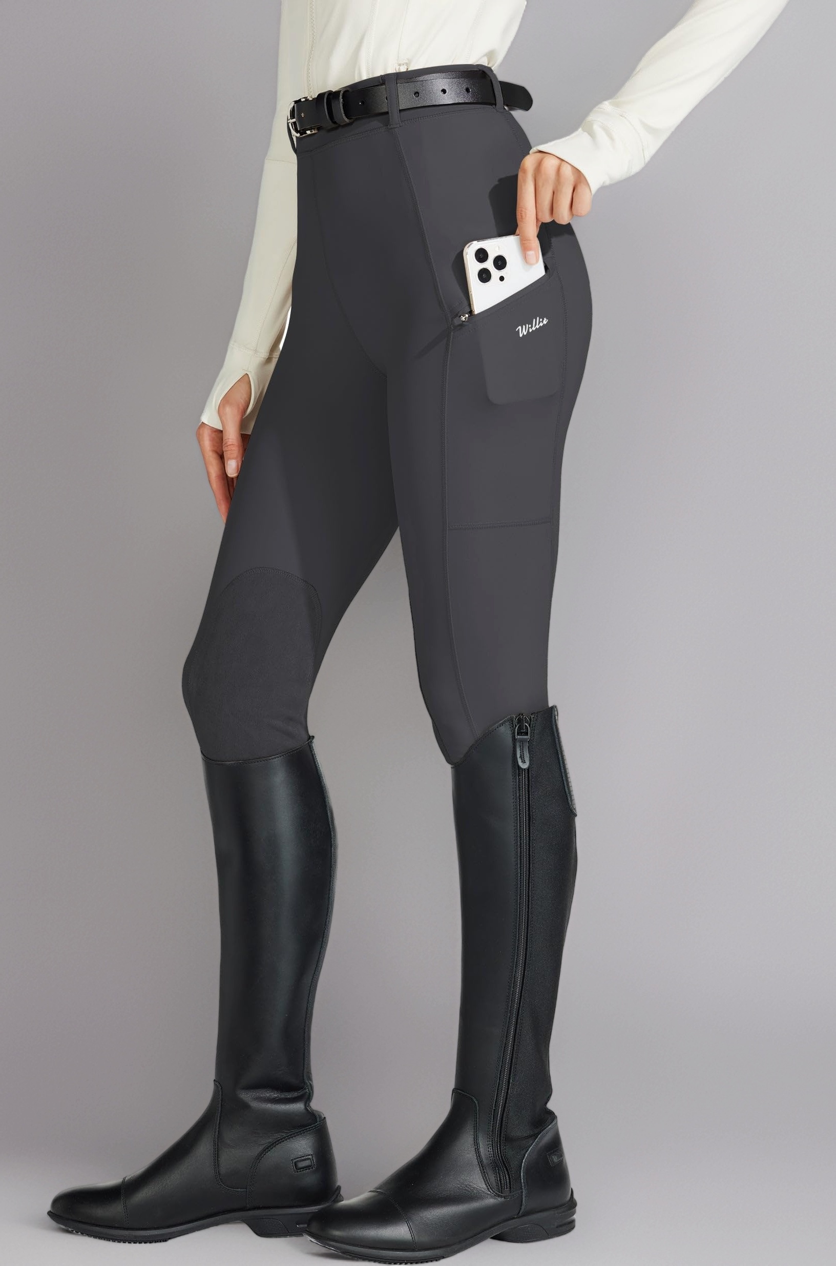 Willit Women's Horse Riding Pants Knee-Patch Equestrian Breeches Horseback Schooling Tights Zipper Pockets