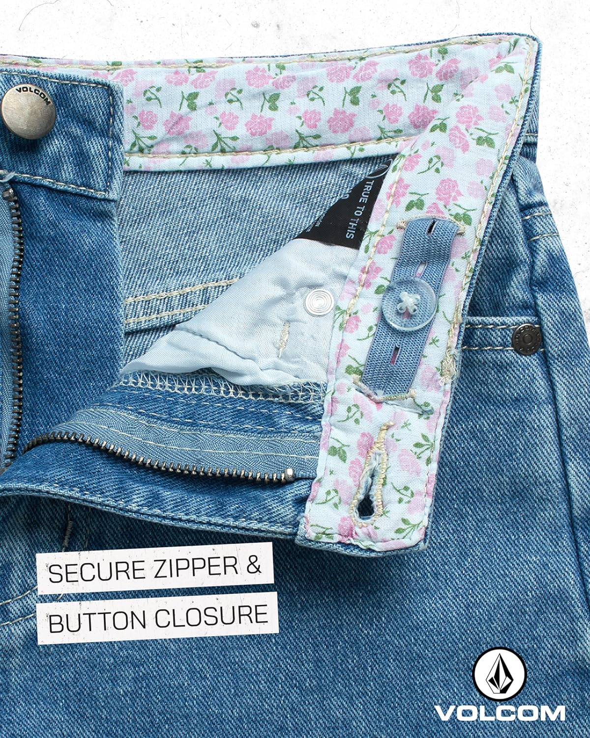 Volcom Girls Denim Shorts - Relaxed Fit Cute Trendy Low Rise Shorts with Contrast Inside Waistband Girls Jeans