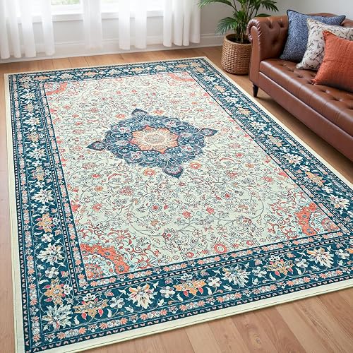 Goideal Washable Rug 4x6 Vintage Non Slip Cream & Navy