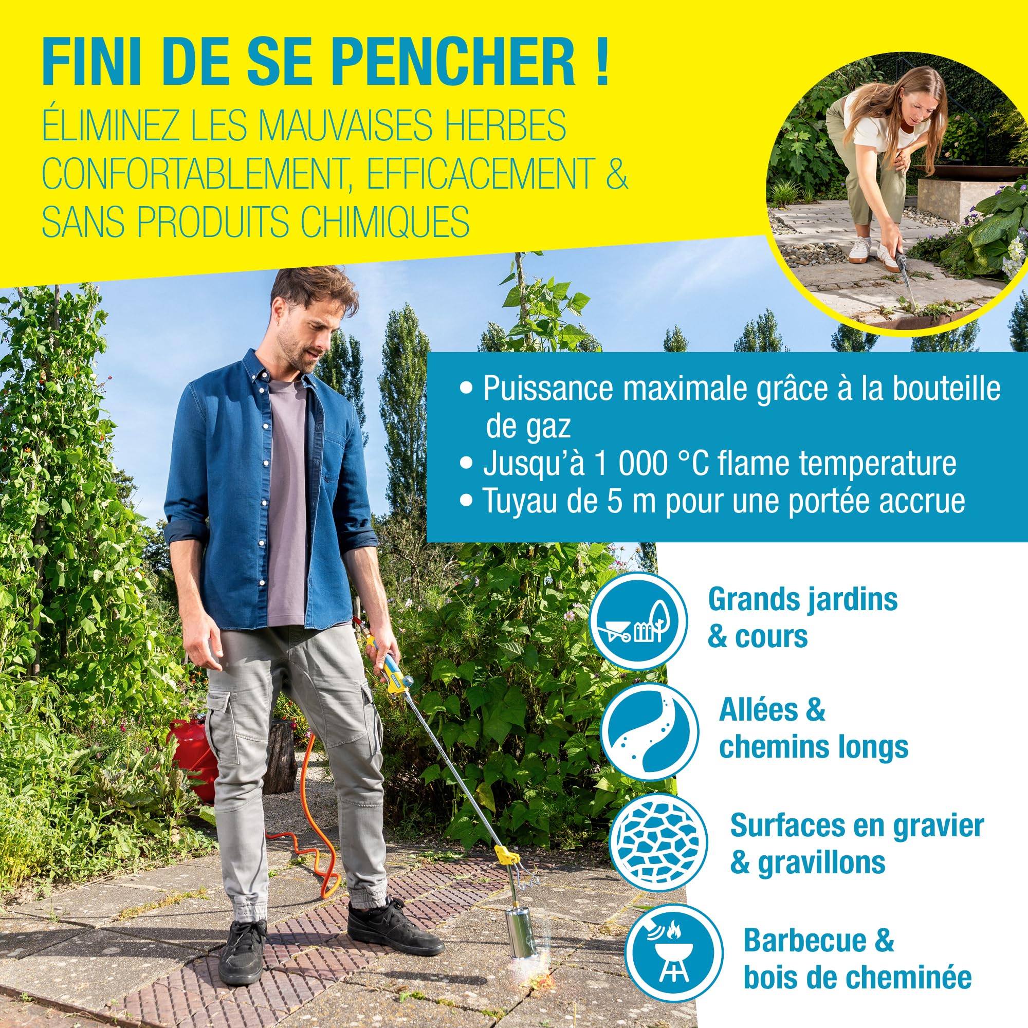 Gloria Désherbeur Thermique à Gaz Thermoflamm bio Professional PLUS 1000 °C pour Grandes Surfaces