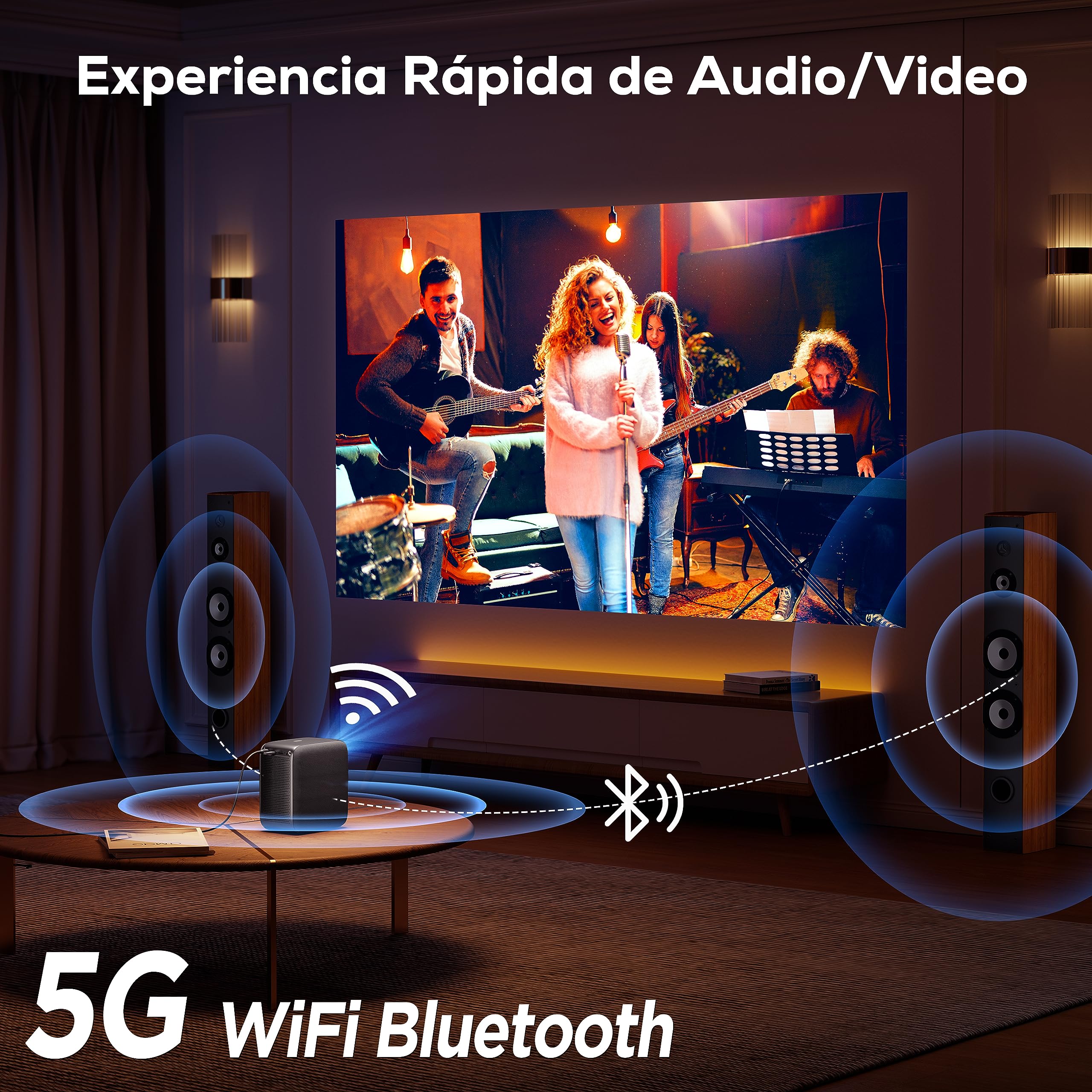 Proyector Portátil,【Netflix/Prime Video/Youtube】 Nativo 1080P 20000 Lúmenes 4K Soporte, iZEEKER Proyector WiFi Bluetooth, Dolby Audio, HDR10, Enfoque Eléctrico, 4D/4P Keystone para Android/PC/USB