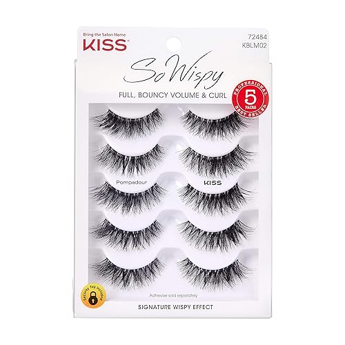 KISS Blowout, False Eyelashes, 'Pompadour', 16 mm, Includes 5 Pairs Of Lashes, Contact Lens Friendly, Easy to Apply, Reusable Strip Lashes, Glue On Lashes
