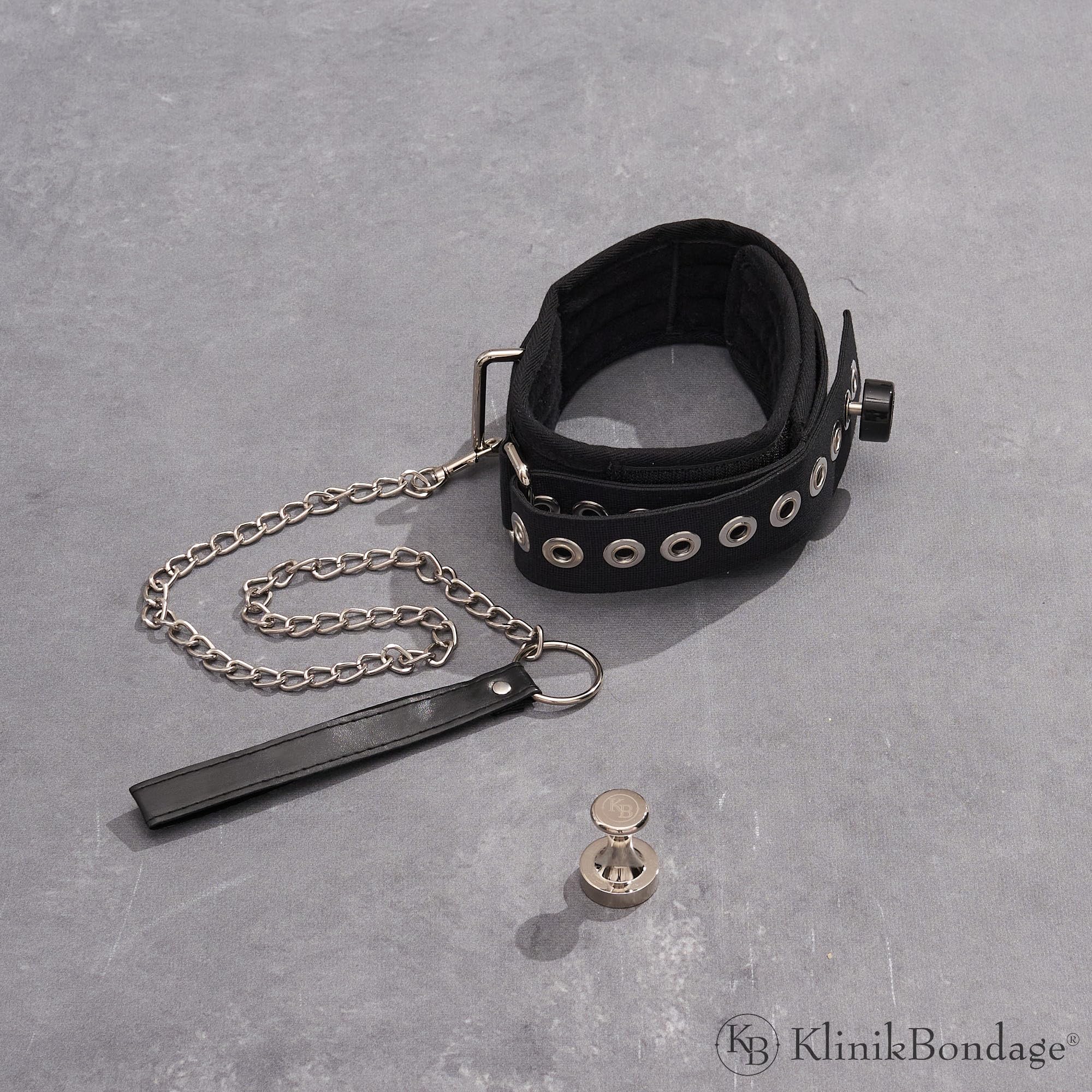 Halsband-Fessel mit Kette Bondage-Set BDSM Fesselset I Fesseln Fixierung sehr stabil - Premium Sexspielzeug I schwarz I handgefertigt aus Baumwolle
