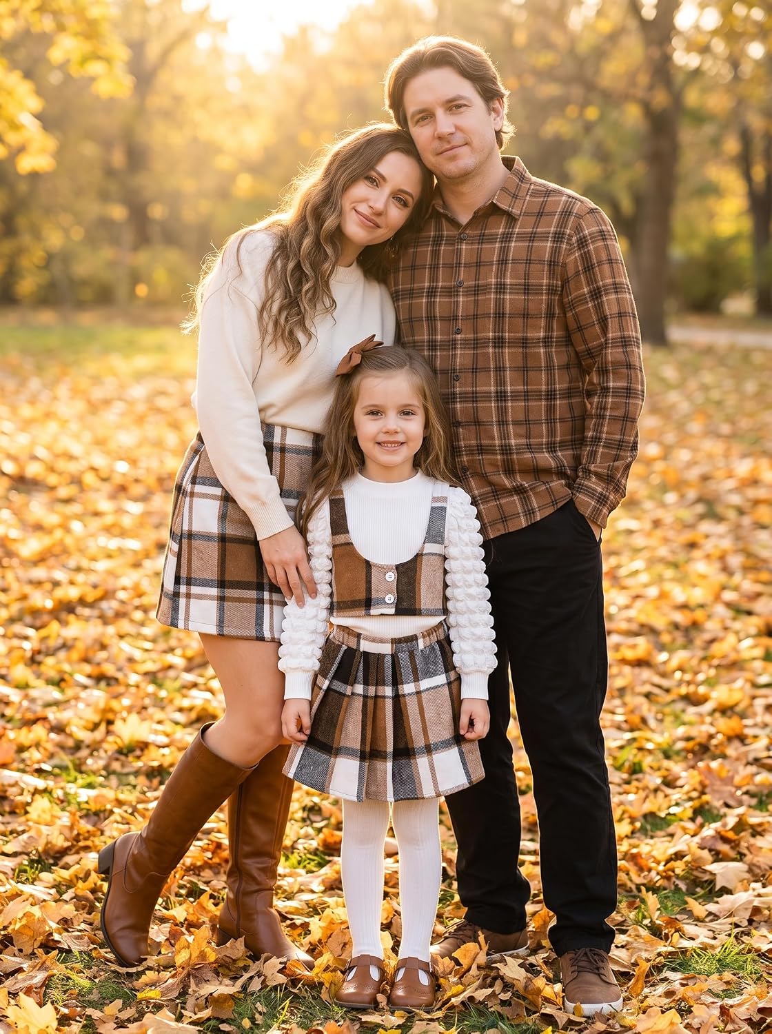 Toddler Girls Fall Winter Outfits Girls Puff Sleeve Knit Ribbed Tops Button Down Vest Plaid Skirt Set Fall Clothes