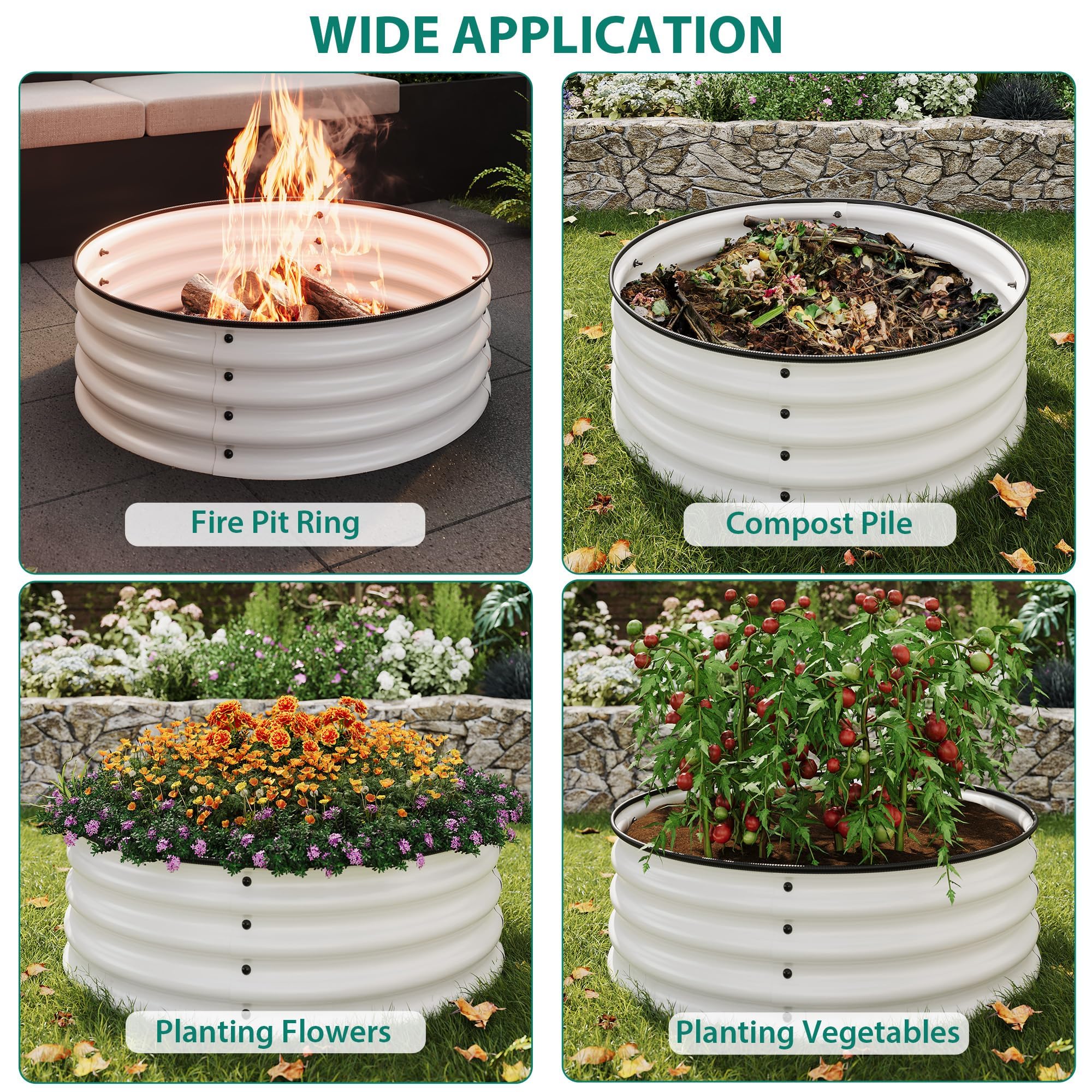 Garvee 3pcs Bac De Culture Surélevé Rond en Métal Galvanisé, Antirouille Et Anticorrosion, Bord Sécurisé en Caoutchouc, Idéal pour Légumes, Fruits Et Fleurs sur Balcon