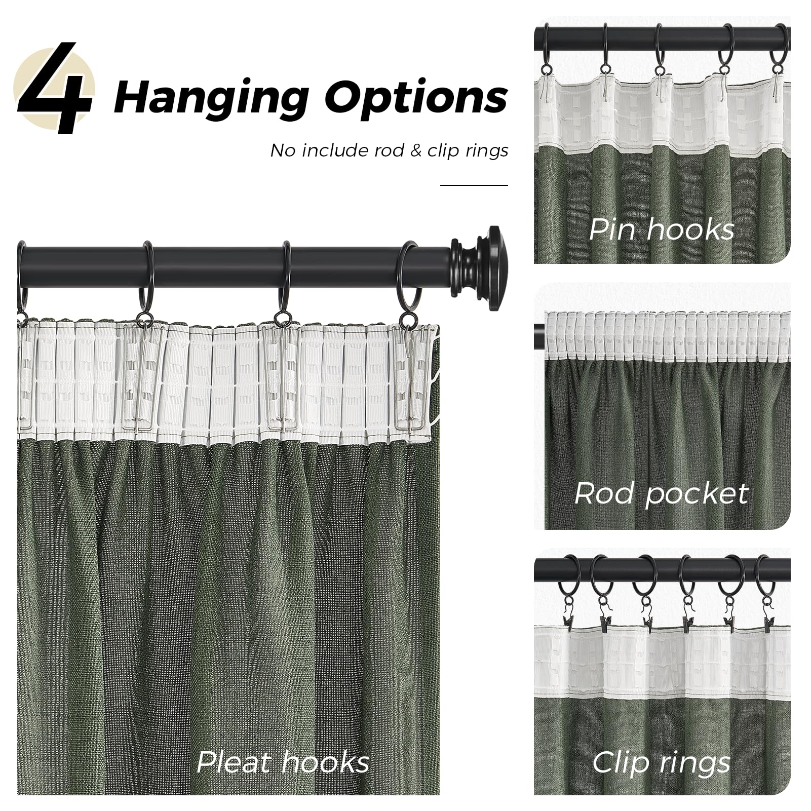 MRTREES Rideau Voilage Lin Naturel Semi-Transparent 140x240 cm pour Fenetre Chambre Adulte Salon Moderne Lot de 2 Panneaux de Rideaux Galon Fronceur Voilages Intérieurs, Vert Olive