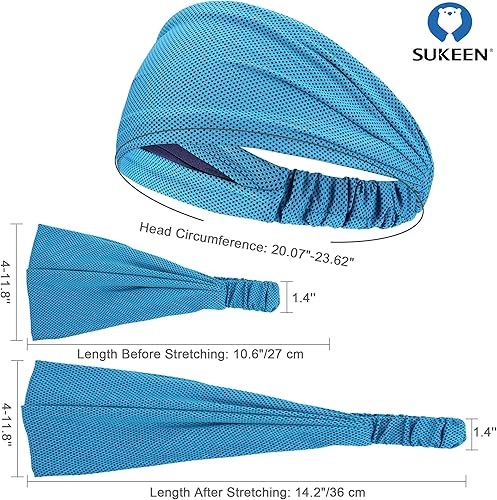 Miniatura 9 de Sukeen Diademas de entrenamiento refrescantes para mujeres y hombres, banda ancha elástica antideslizante que absorbe la humedad, bandas deportivas