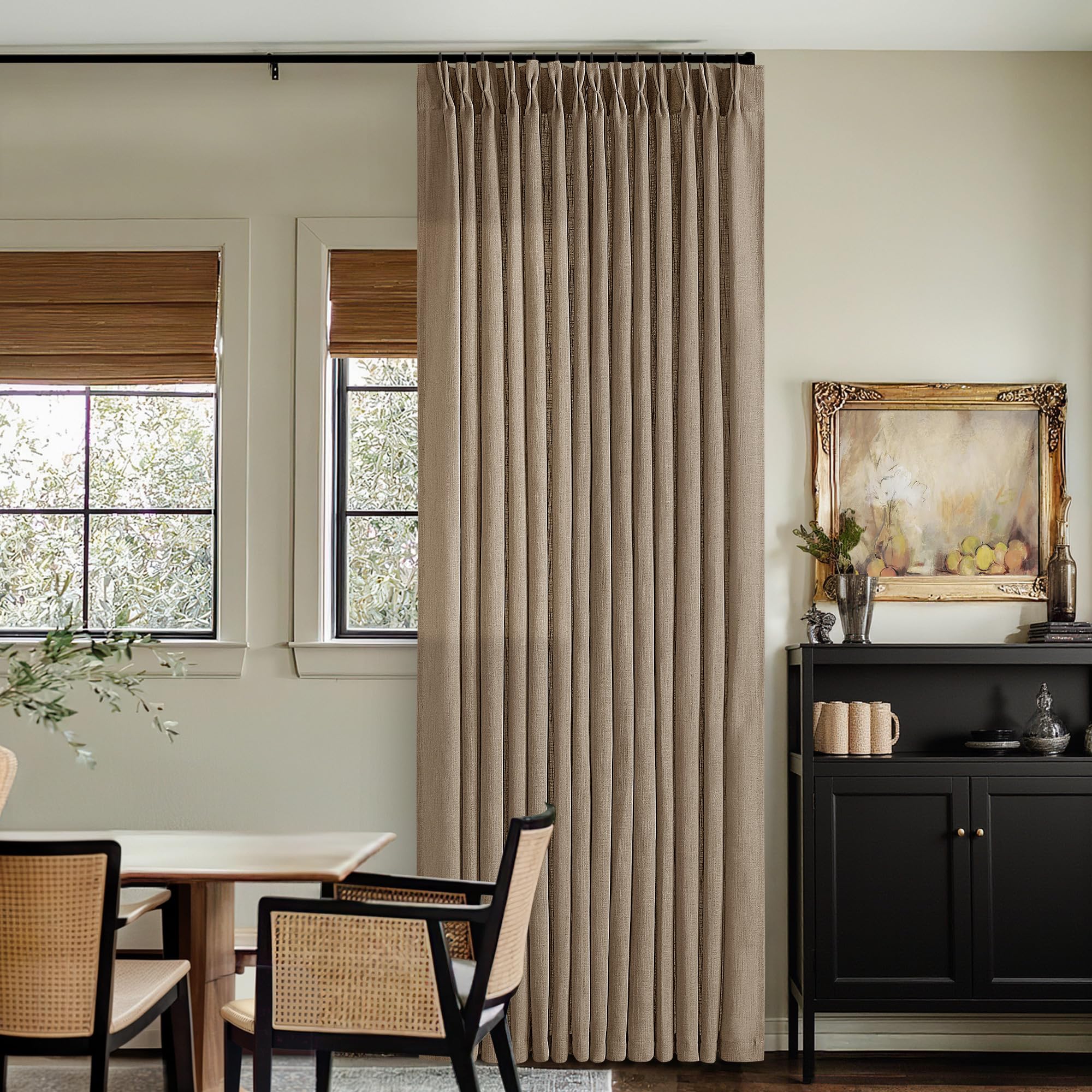 Latte Semi Sheer Pleated Linen Curtains with Hooks 126 Inches Long 2 Panels