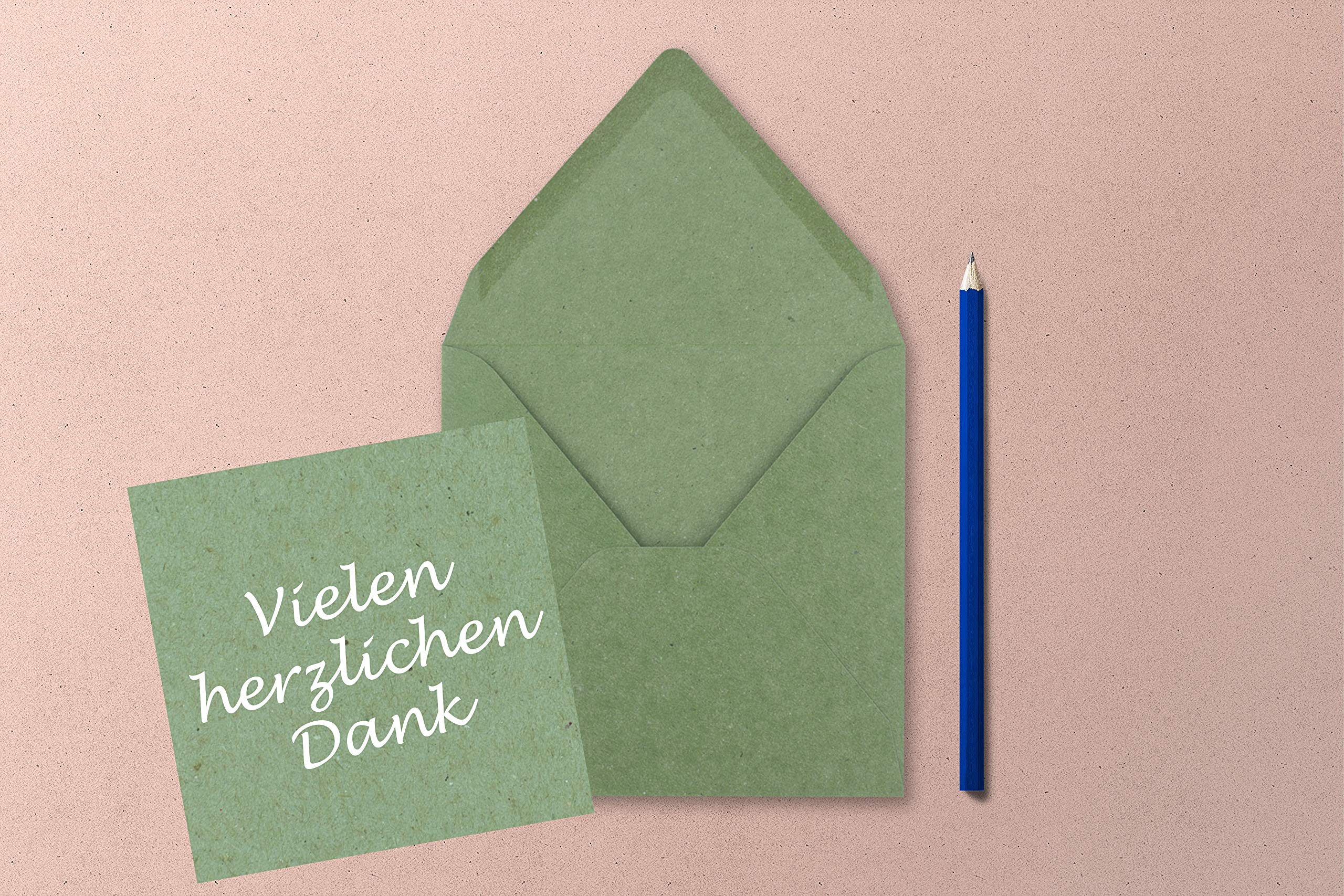 Square single card set - 15 x 15 cm - with envelopes - kraft paper green - 25 pieces - for greeting cards & more - Image 2